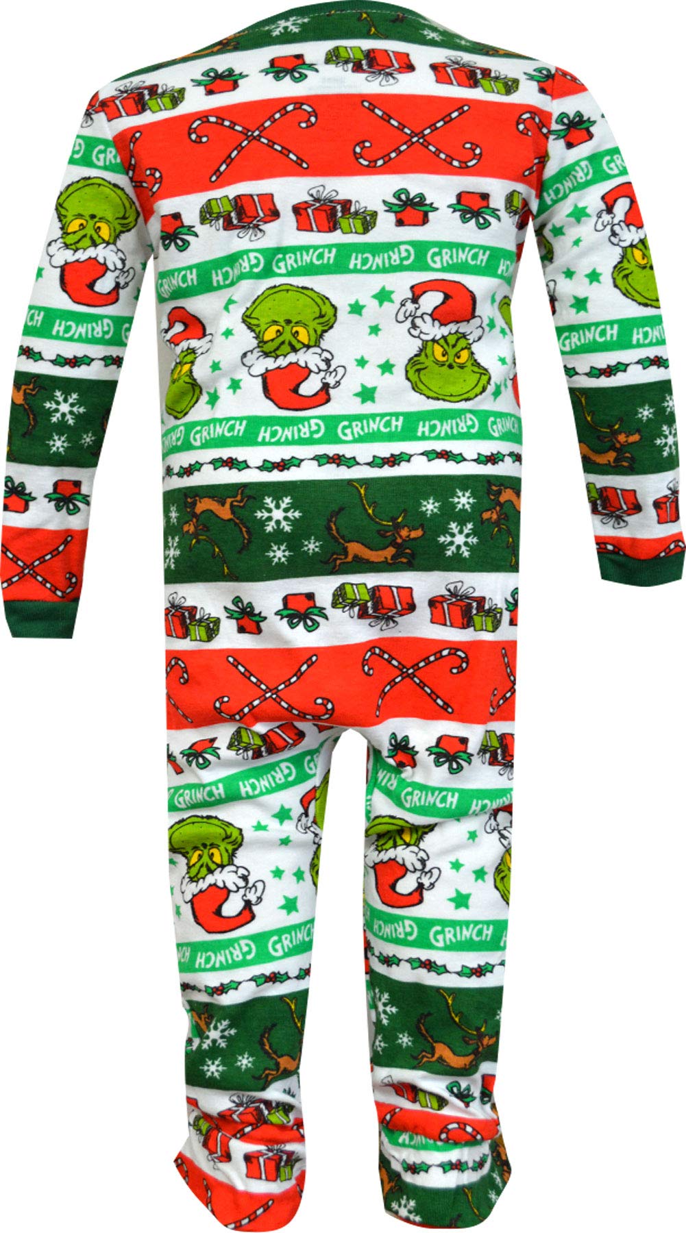 MJC Boys Dr Seuss Grinch Holiday Stripes Infant One Piece Pajama (12 mo)