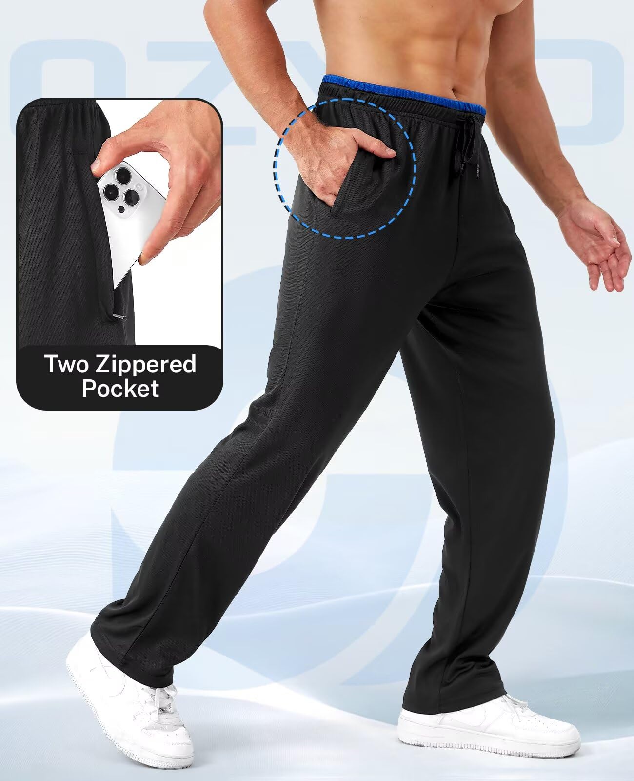 5er-Pack Jogginghose Herren mit Reißverschlusstasche, Trainingshose Herren Mesh Offener Boden, Sporthose Herren Lang Atmungsaktiv Fitness Laufhose