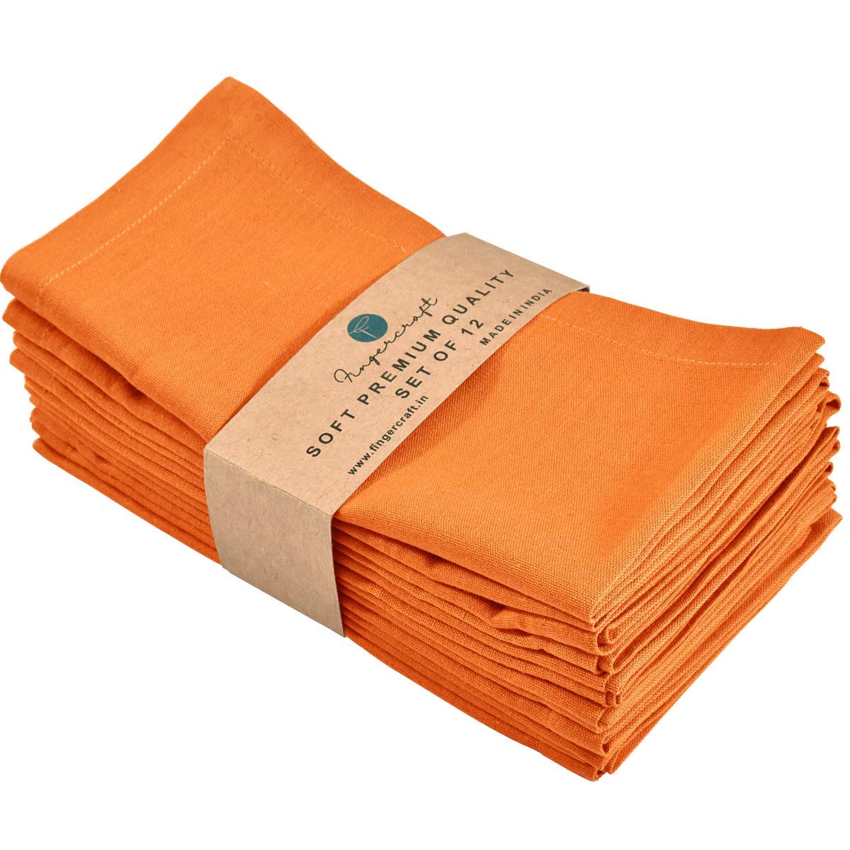 FINGERCRAFT Dinner Cloth Napkins in Cotton Linen Blend Fabric 12 Pack, Premium Quality, Mitered Corners for Every Day Use Napkins are Pre Shrunk and Good Absorbency Easter Special Color (Orange)