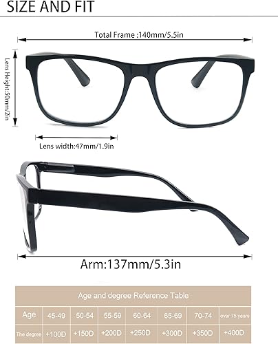 Miniatura 3 de MODFANS Oversize Reading Glasses for Men Women,Large Readers Men Square Frame Lightweight Spring Hinge Arm Mixed Color
