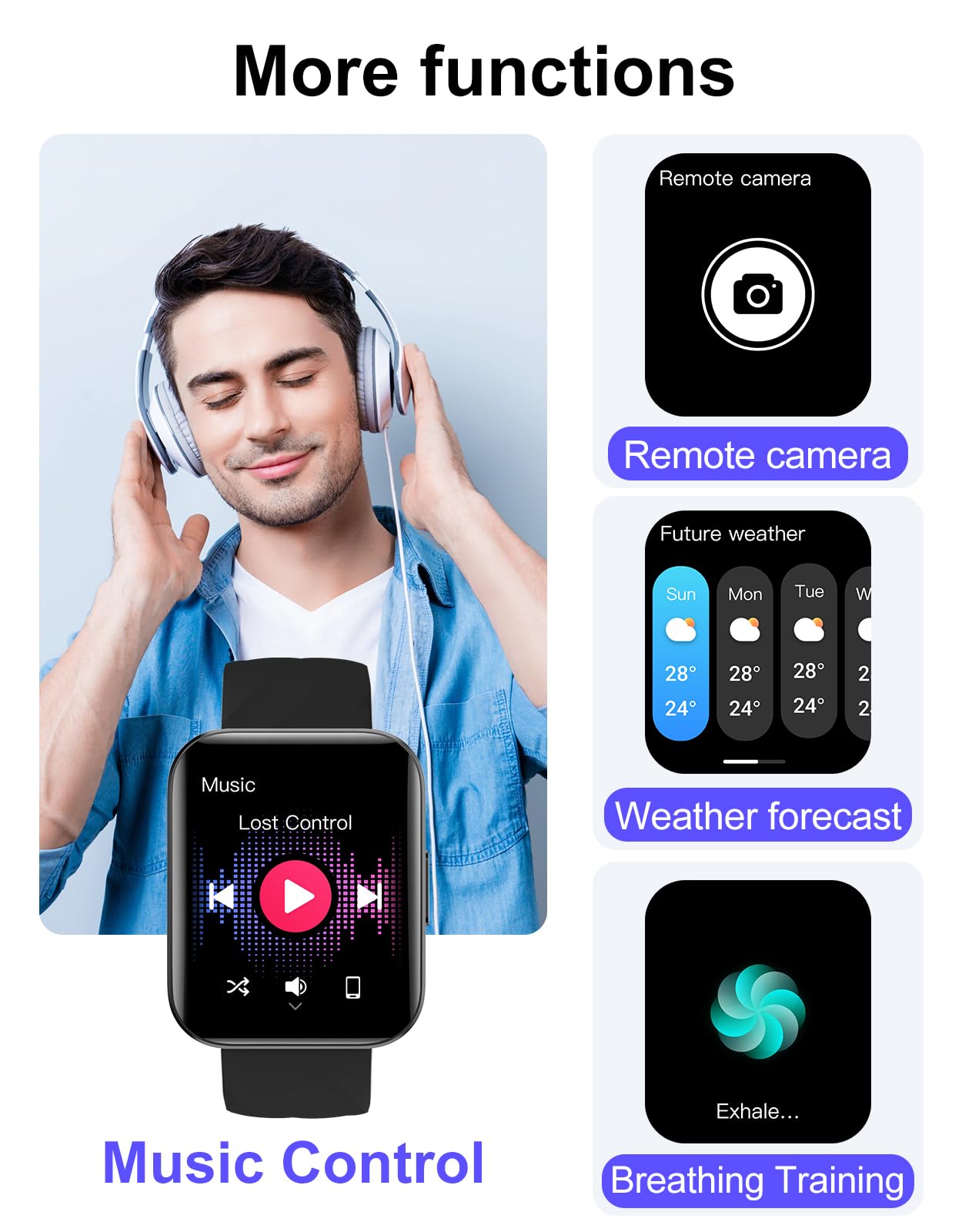 Smartwatch Uomo Donna Chiamate Bluetooth Smart Watch con Contapassi Cardiofrequenzimetro da Polso Saturimetro Orologio Fitness Notifice WhatsApp Impermeabile IP68 per Android iOS Nero