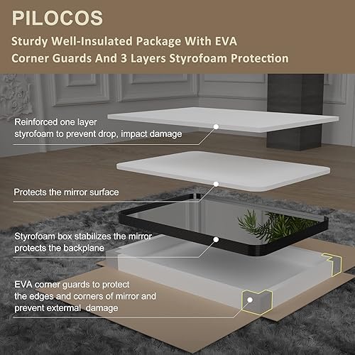 Miniatura 8 de Espejo con marco de oro rosa de 36 x 30 pulgadas, espejo rectangular para tocador de baño, espejo de pared con aleación de aluminio, marco de metal