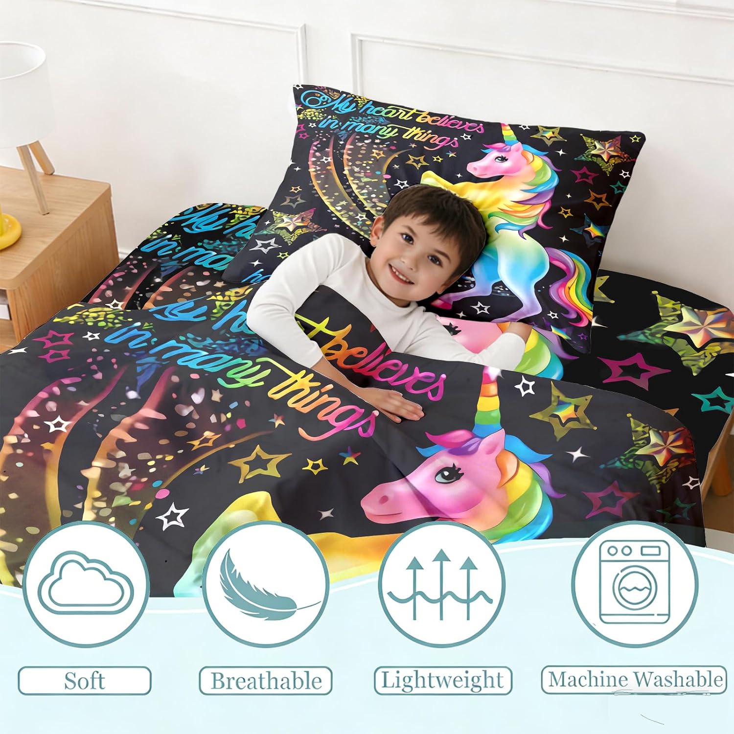 Unicorn Sheets Magic Rainbow Sheet Twin Size Kids Sheets 4Pieces Unicorn Bedding Twin Size Sheet for Girls, Bed Flat Sheet Fitted Sheet and Pillowcases Set