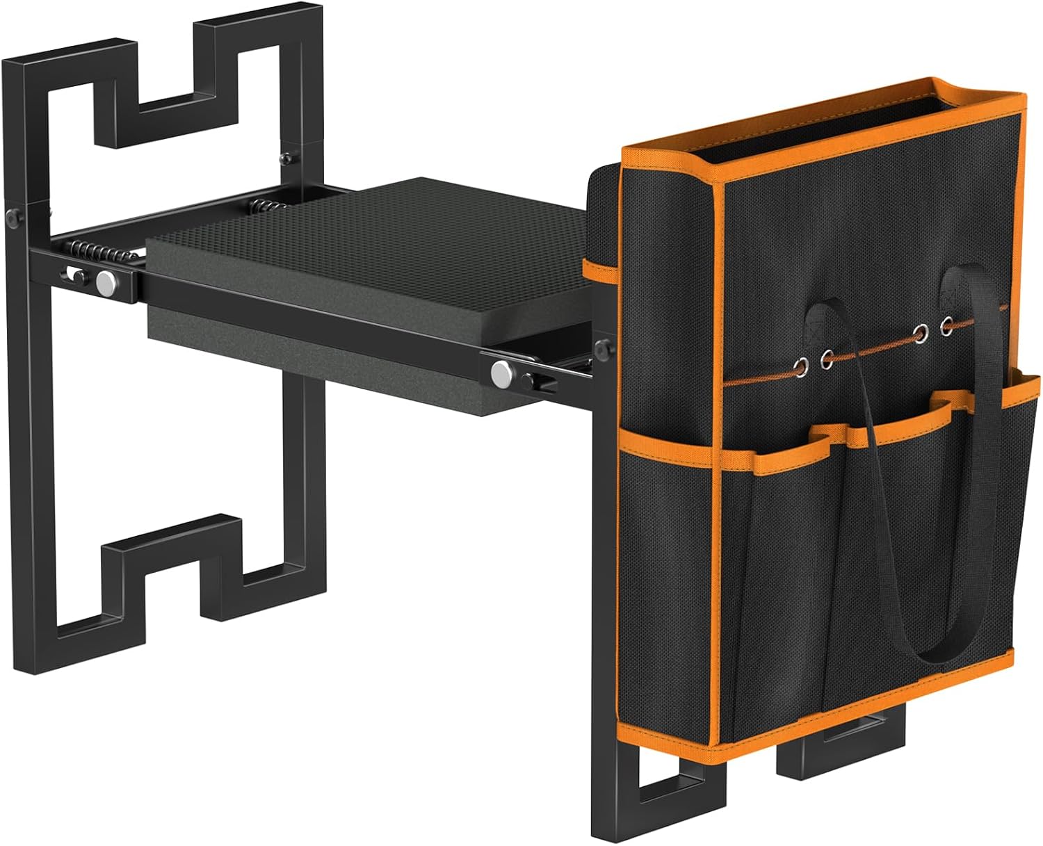 Qatsrin Portable Garden Kneeler and Seat, Heavy Duty Garden Bench Chair with Wider Thicker Soft Kneeling Pad, Foldable Gardening Stool with Tool Bag, Gardening Gifts for Women Seniors Parents, Black