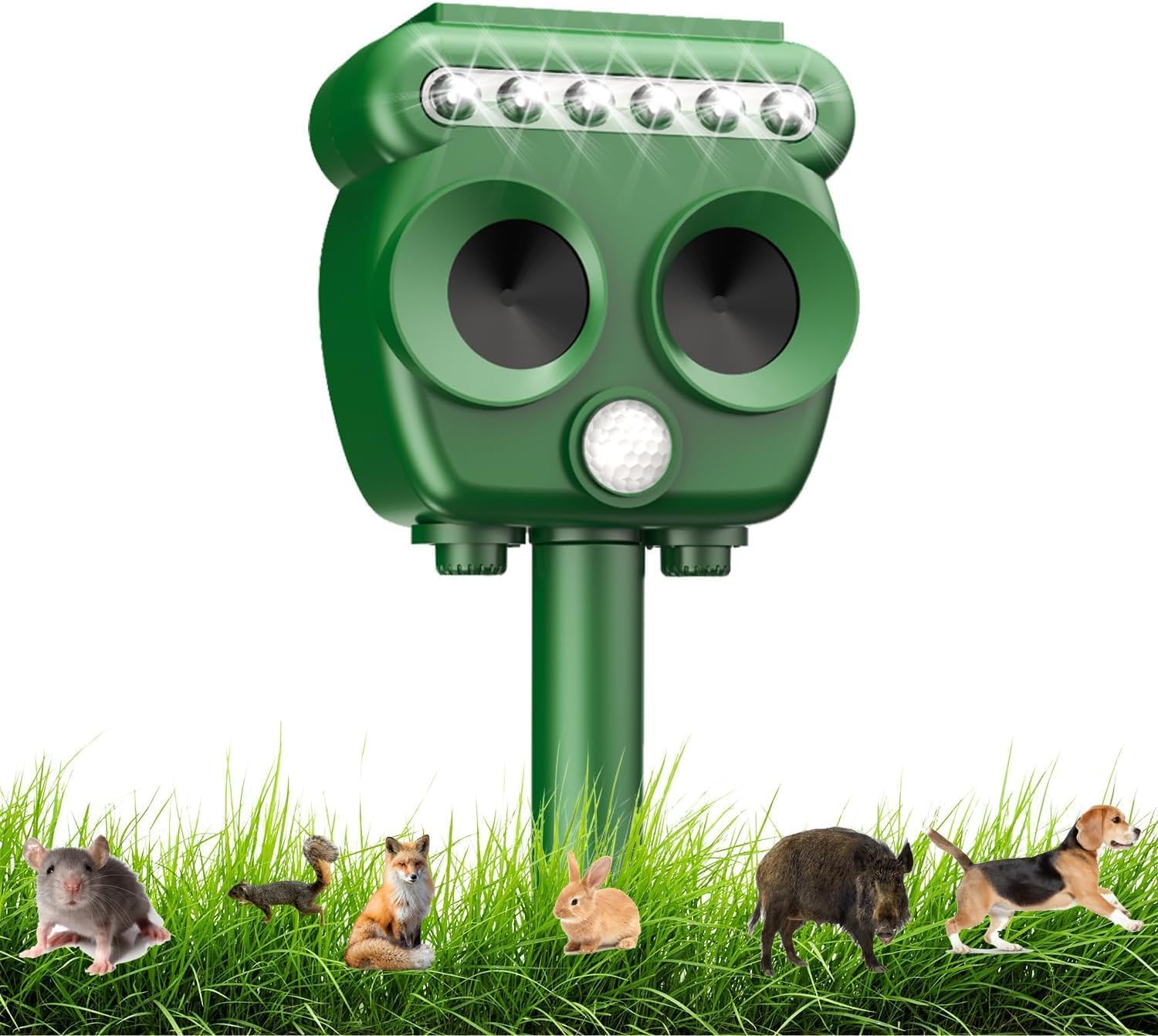 Ahuyentador de Gatos y Animales ultrasónico Solar, Repelente al Aire Libre para Animales con LED Intermitentes, IP66, Impermeable, con frecuencia Ajustable, Impermeable, para Exteriores en céspedes y
