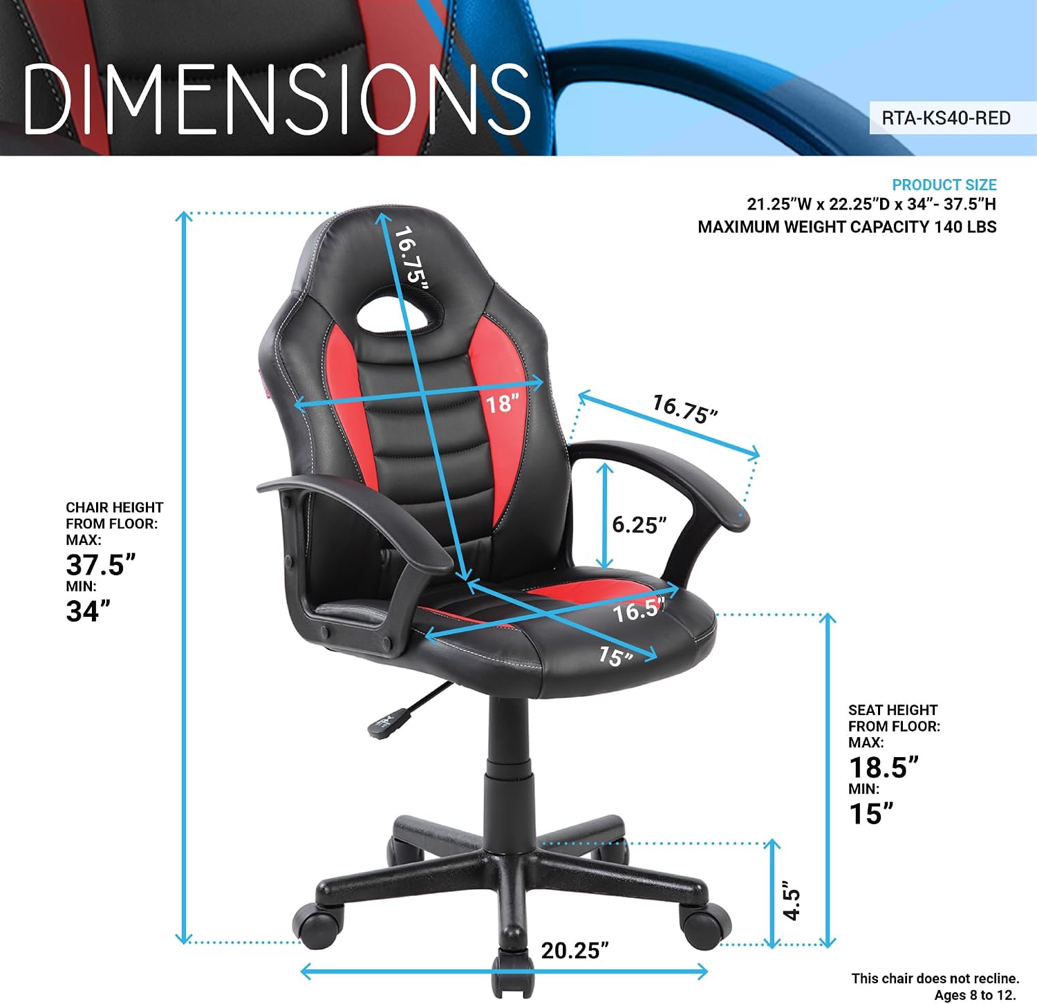Kid's Gaming and Student Racer Chair with Wheels, Red