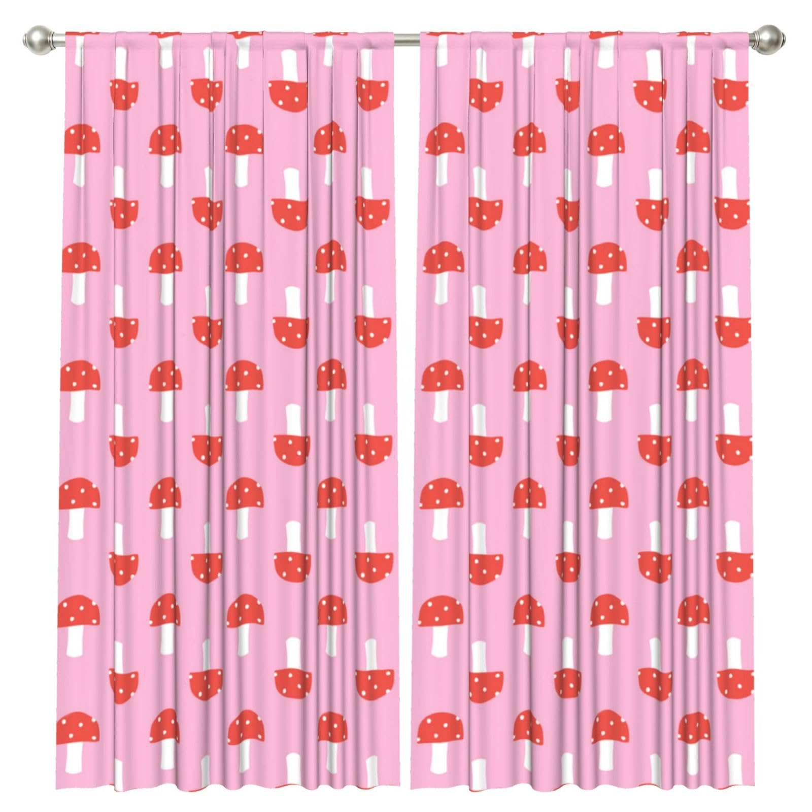 InOmak Mushrooms Pink Red, 2 Panels Window Curtains 52 x 84 Inch Blackout Curtains for Living Room Bedroom