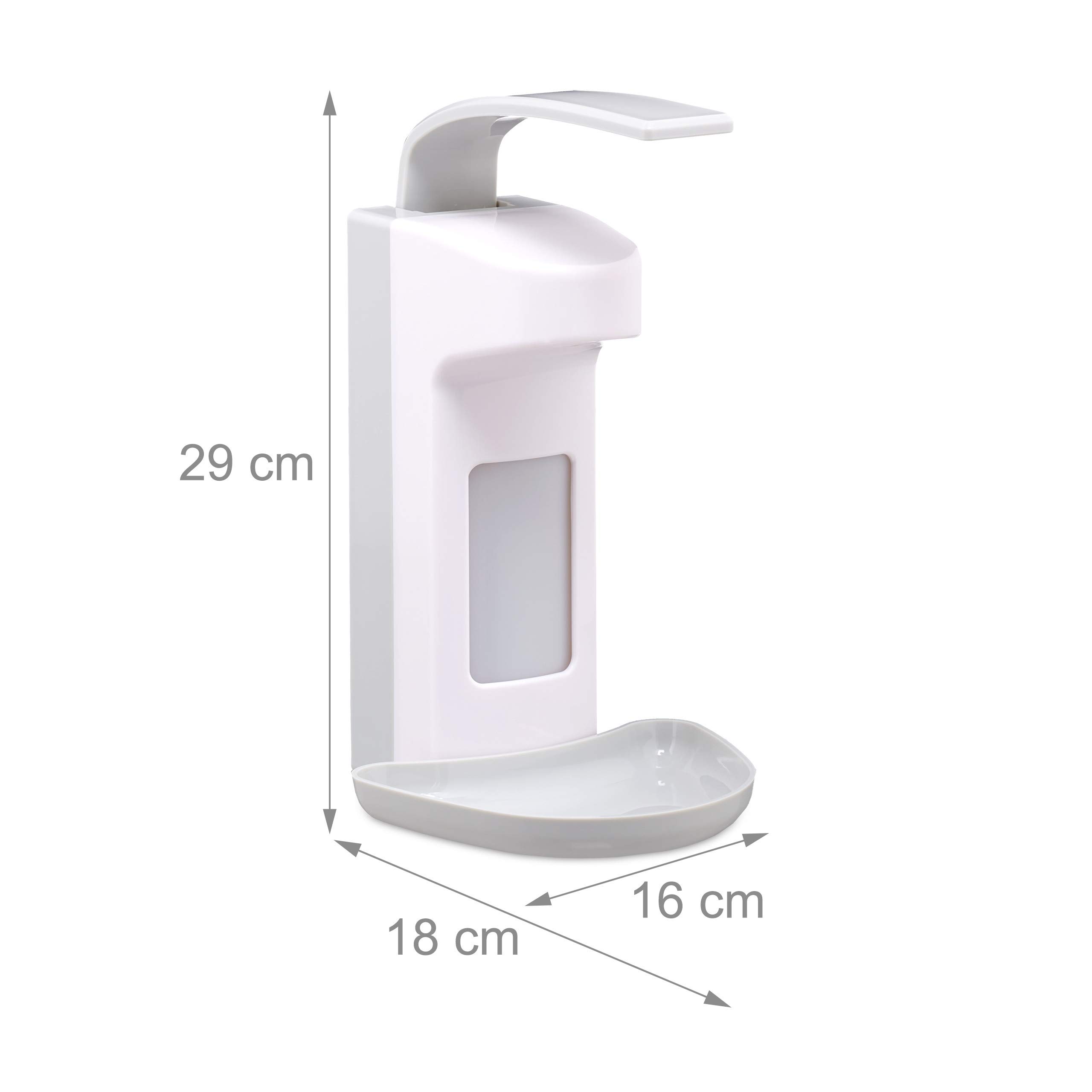 10x Set Dispenser di Sapone, con Salvagocce, Portasapone Igienico da Parete, Disinfettante, a Leva, per 500 ml, bianco