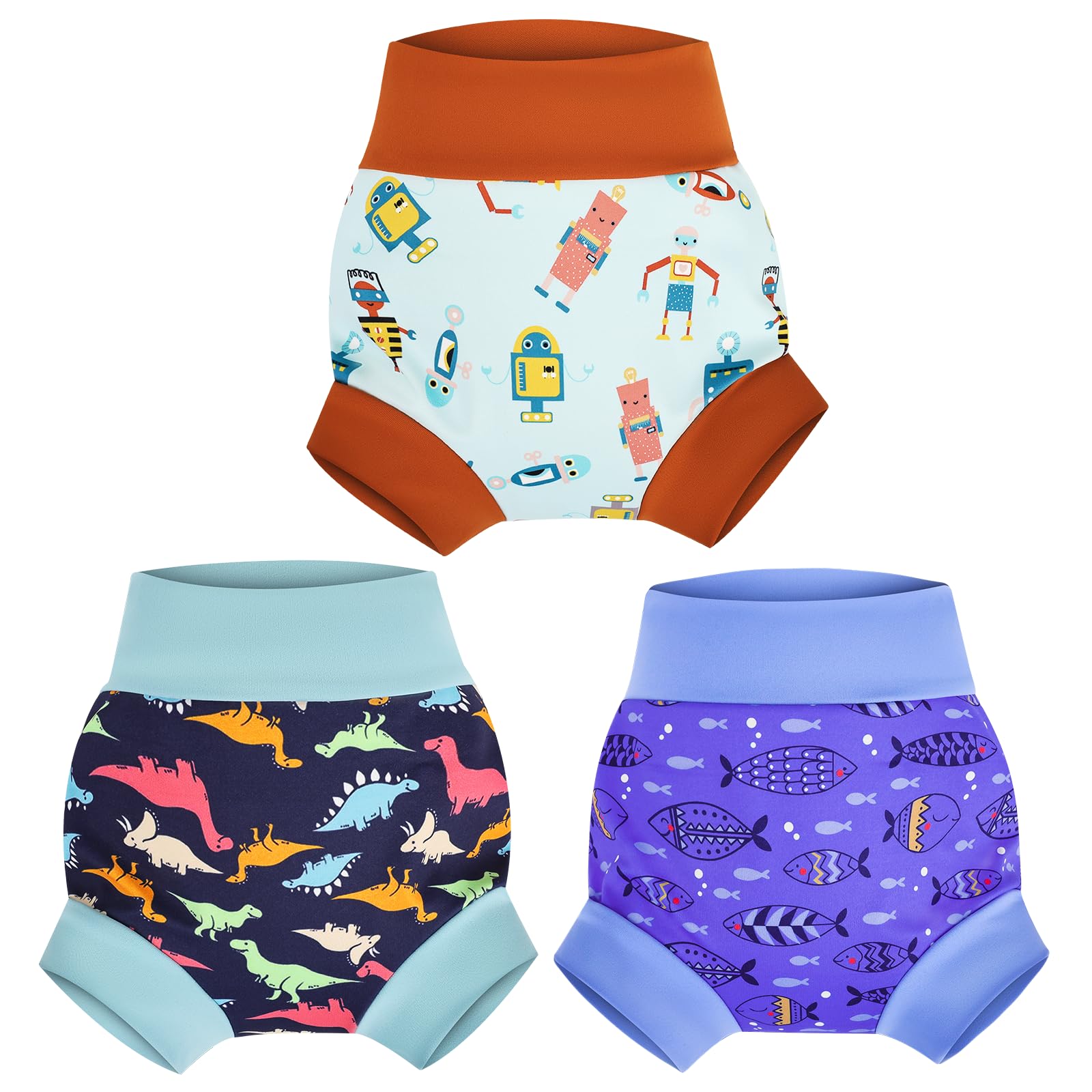 MOEMOE BABY Schwimmwindel Baby, Schwimmwindeln Wiederverwendbar, Wasserdichte, für Jungen Mädchen, 3 Stück, Blau L/4T/4 Jahre