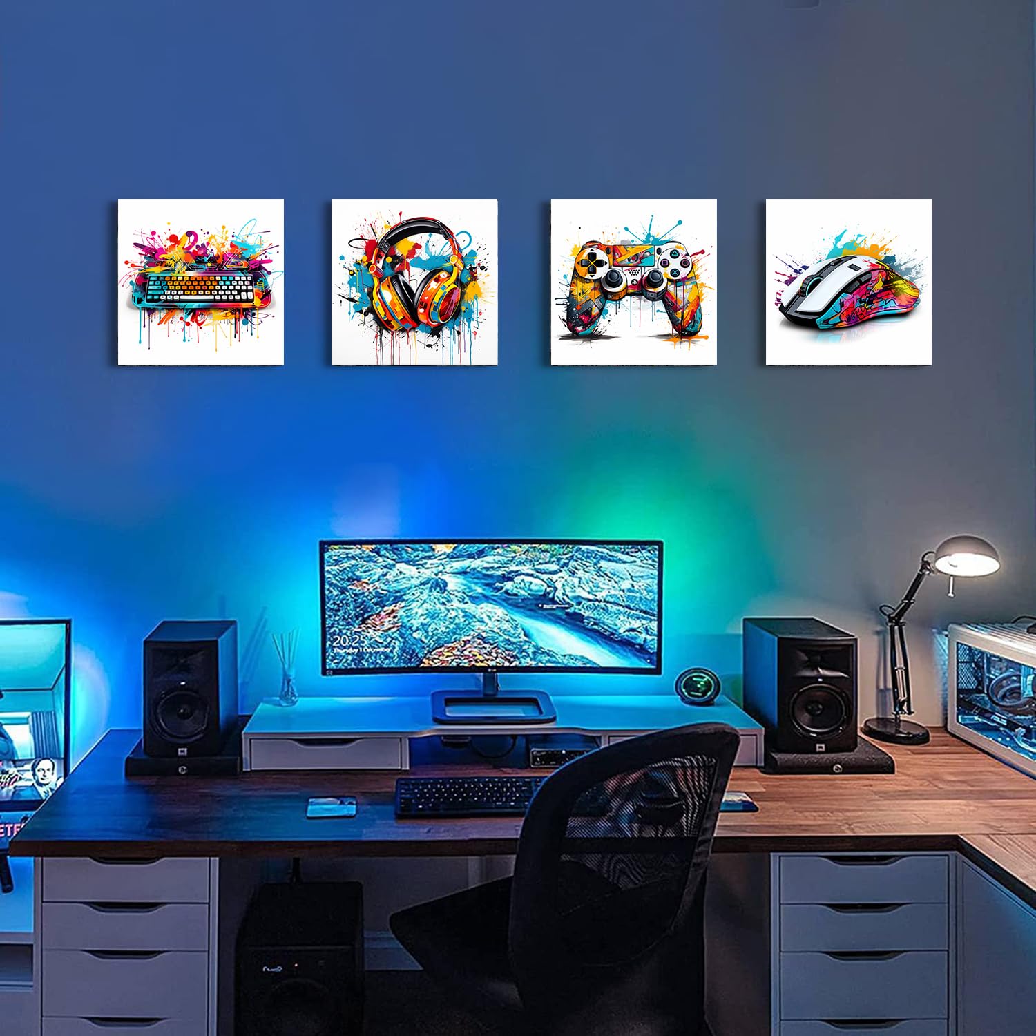 Gioco Decorazione Della Parete Gaming Art Graffiti Gamepad Cuffie Tastiera Immagini Tela per Gamer Room Ragazzi Room