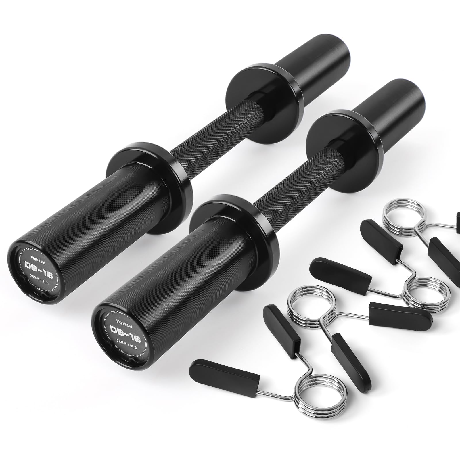 PhysKcal Dumbbell Bar for 2'' Weight Plates, 16-Inches Olympic Dumbbell Handles with 28mm Grip, Load Dumbbells for Olympic Weight Plates (Collars Included)