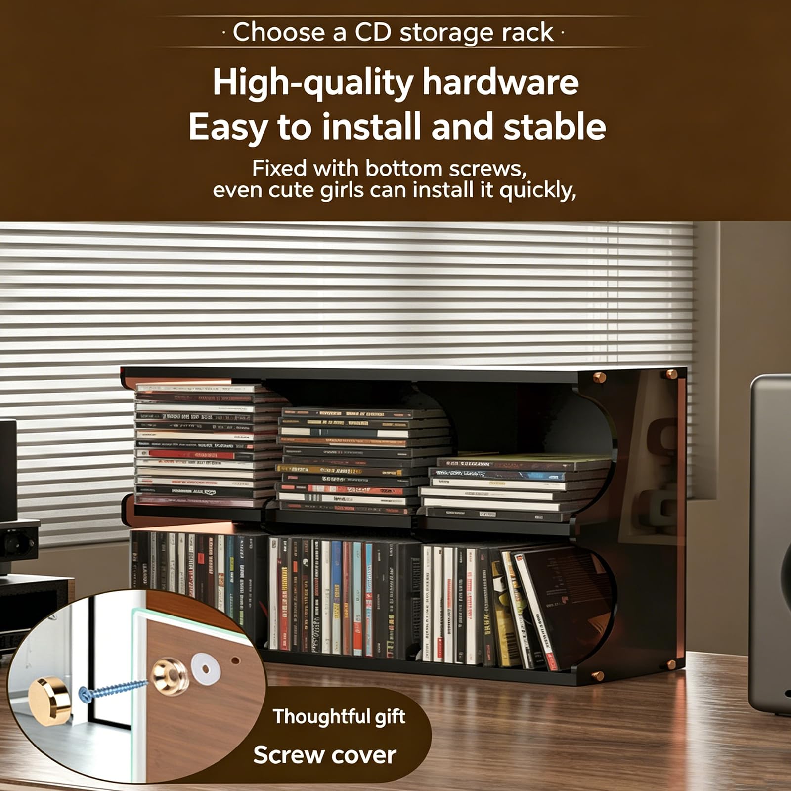 Mobiletto porta CD, a 6 scomparti, organizer a 2 ripiani per 60 CD, facile da installare, mobili in legno per album, giochi, cassette e oggetti da collezione