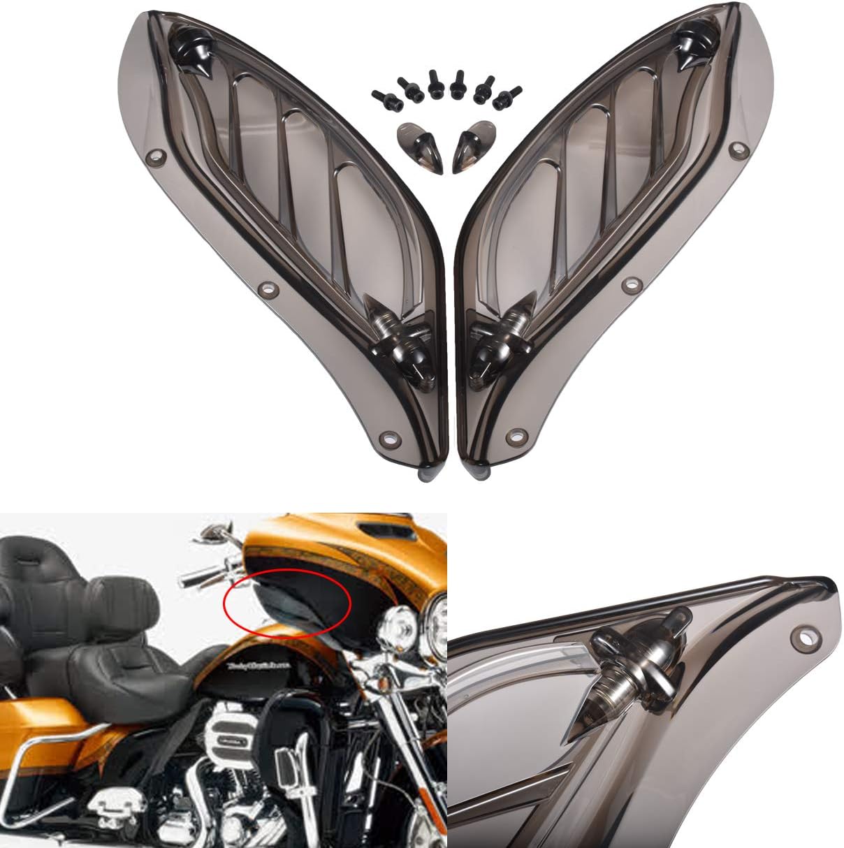 Motorcycle Air Side Wing Motorcycle Adjustable Side Wing Windshield ABS Plastic Air Deflector Fairing for Harley Touring 96-13 (New-Smoke)