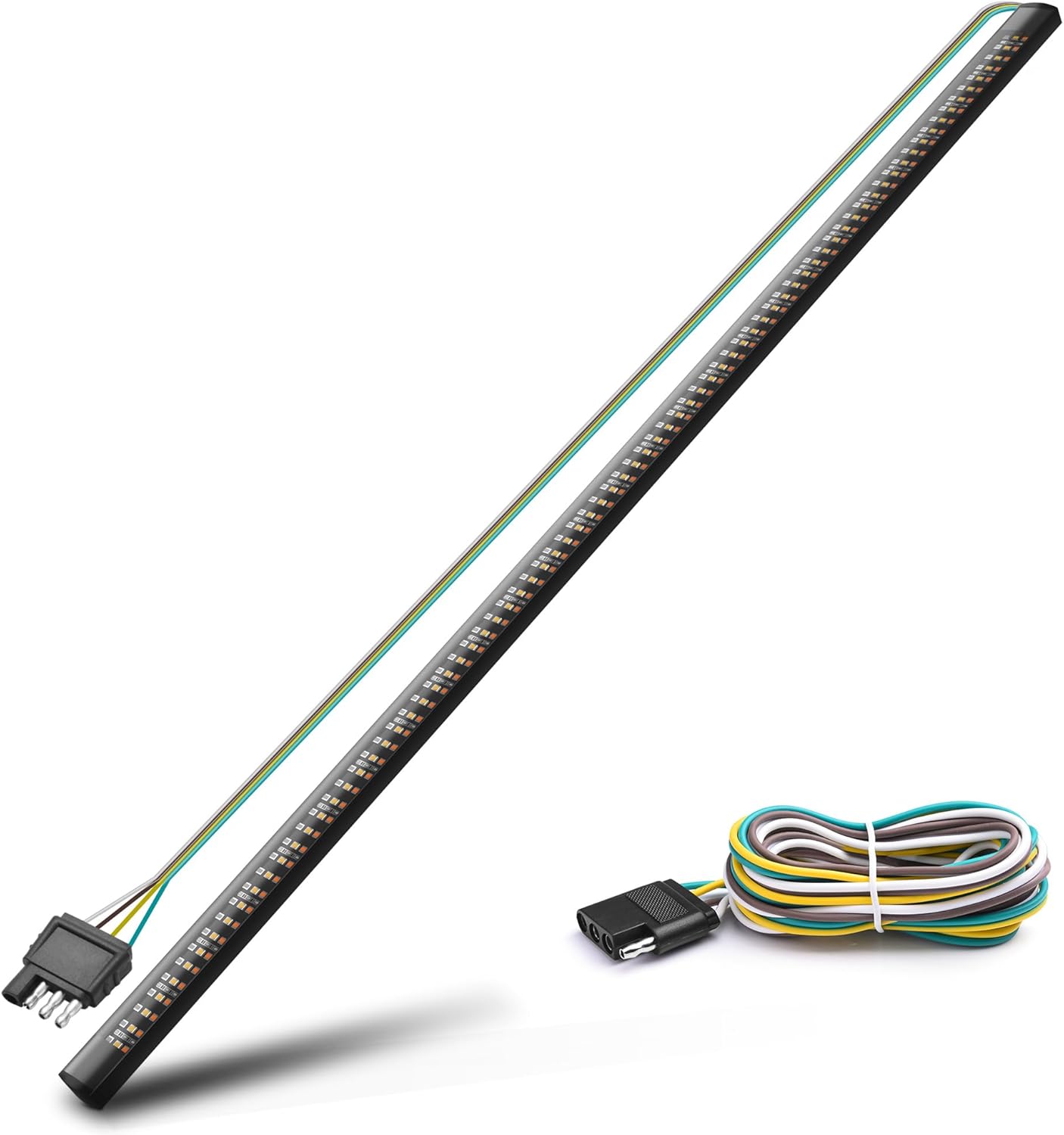 MICTUNING 60 Inches Triple 504 LEDs Tailgate Strip Light Waterproof with 4-Way Flat Connector - 5 Functions Sequential Amber Turn Signal, Red Brake Running, White Reverse Lights 60" Solid Amber Turn Signal