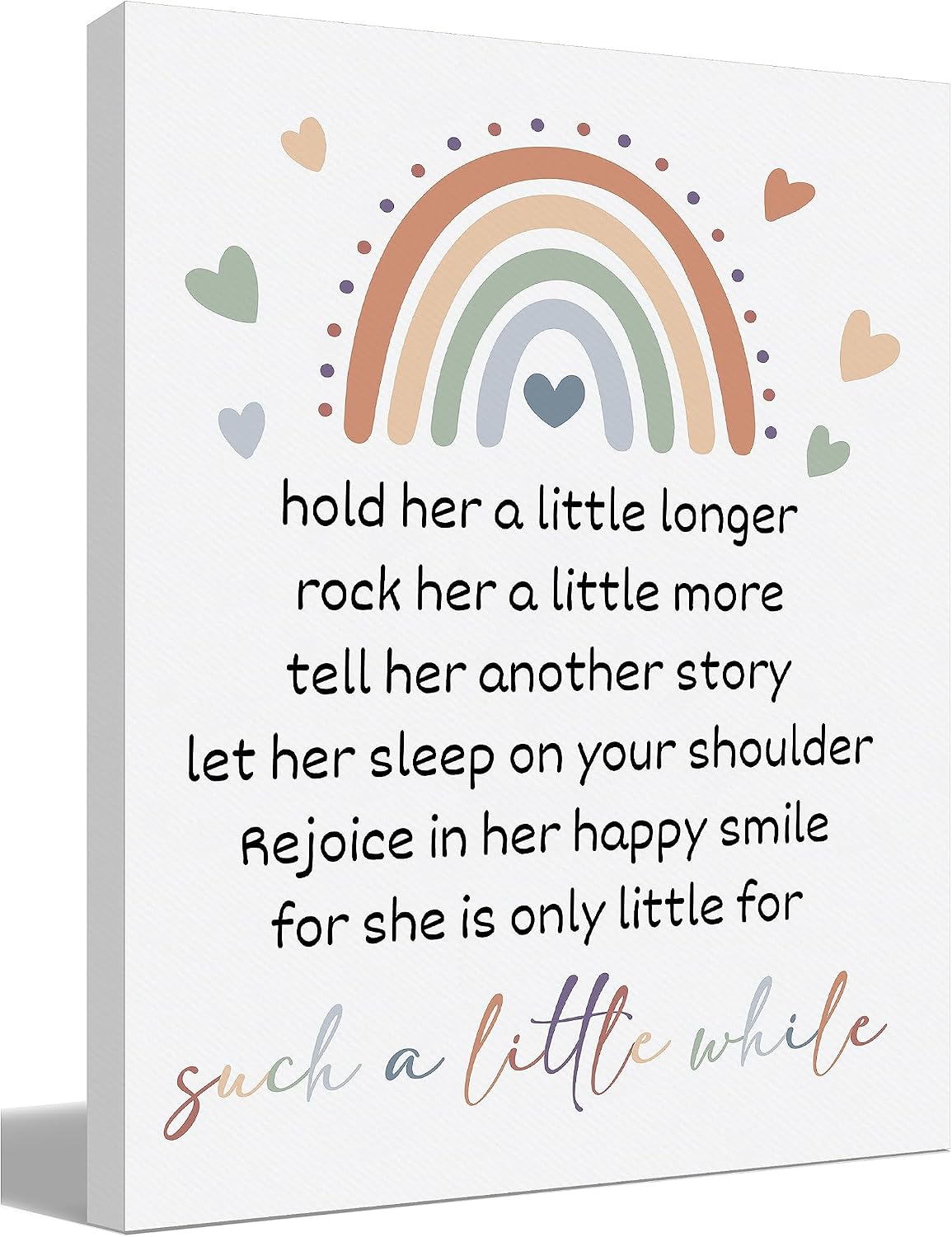 BIWSHA Hold Her A Little Longer Baby Girl Nursery Canvas Wall Art Prints for Home Room, Boho Rainbow Themed Paintings Decor 11x14 Inches, Baby Shower Gifts