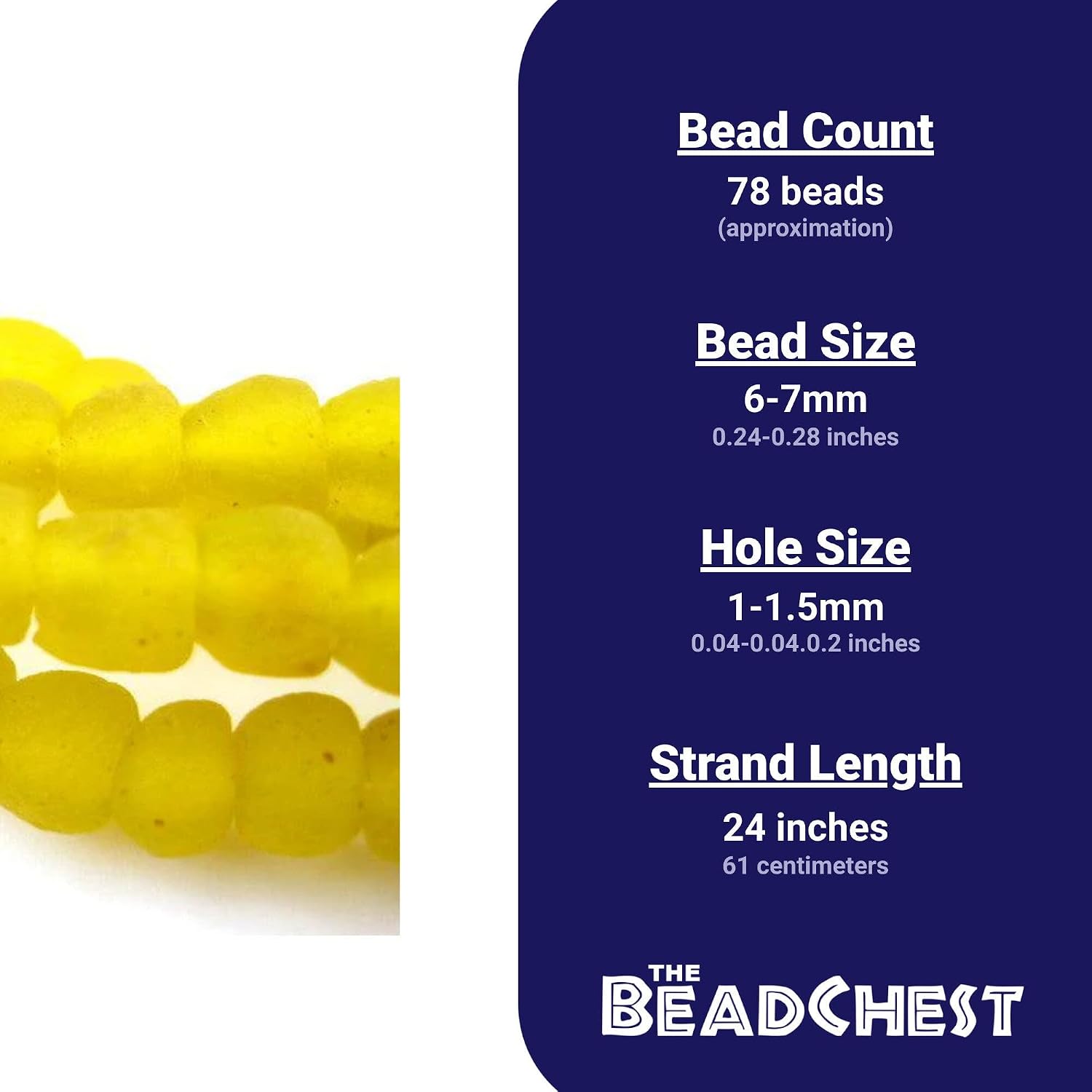 The Bead Chest African Recycled Glass Beads – Handmade in Ghana – Yellow 7mm Strand for Jewelry Making, Crafts, and Home Decor I Approximately 78 Beads
