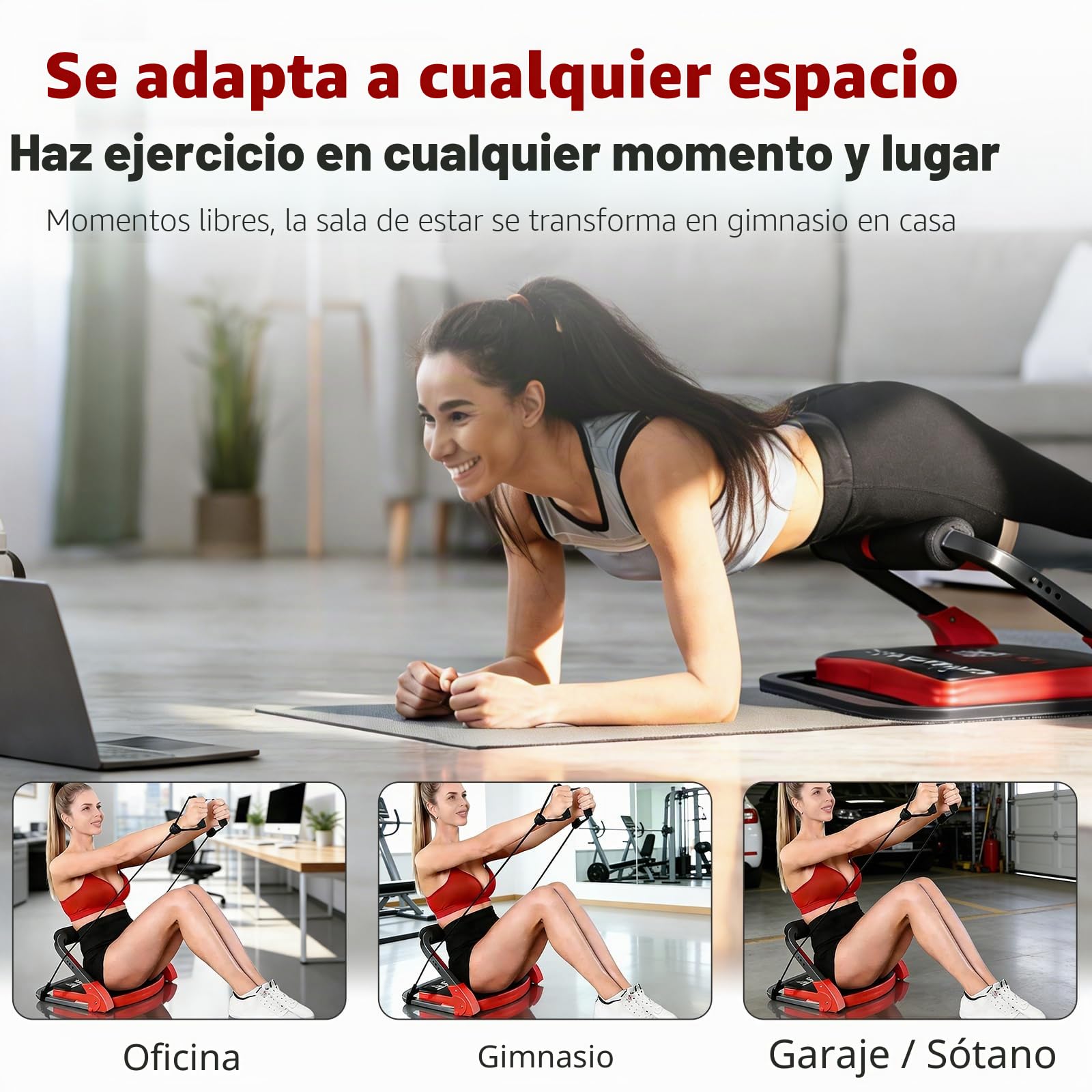 Máquina Abdominales en casa, Banco Abdominales Plegable, Máquina Multifuncional 21 en 1 para Gimnasio en Casa, con Cuerdas de Resistencia, Guantes, para Hogar, Oficina, para Piernas, Brazos y Core