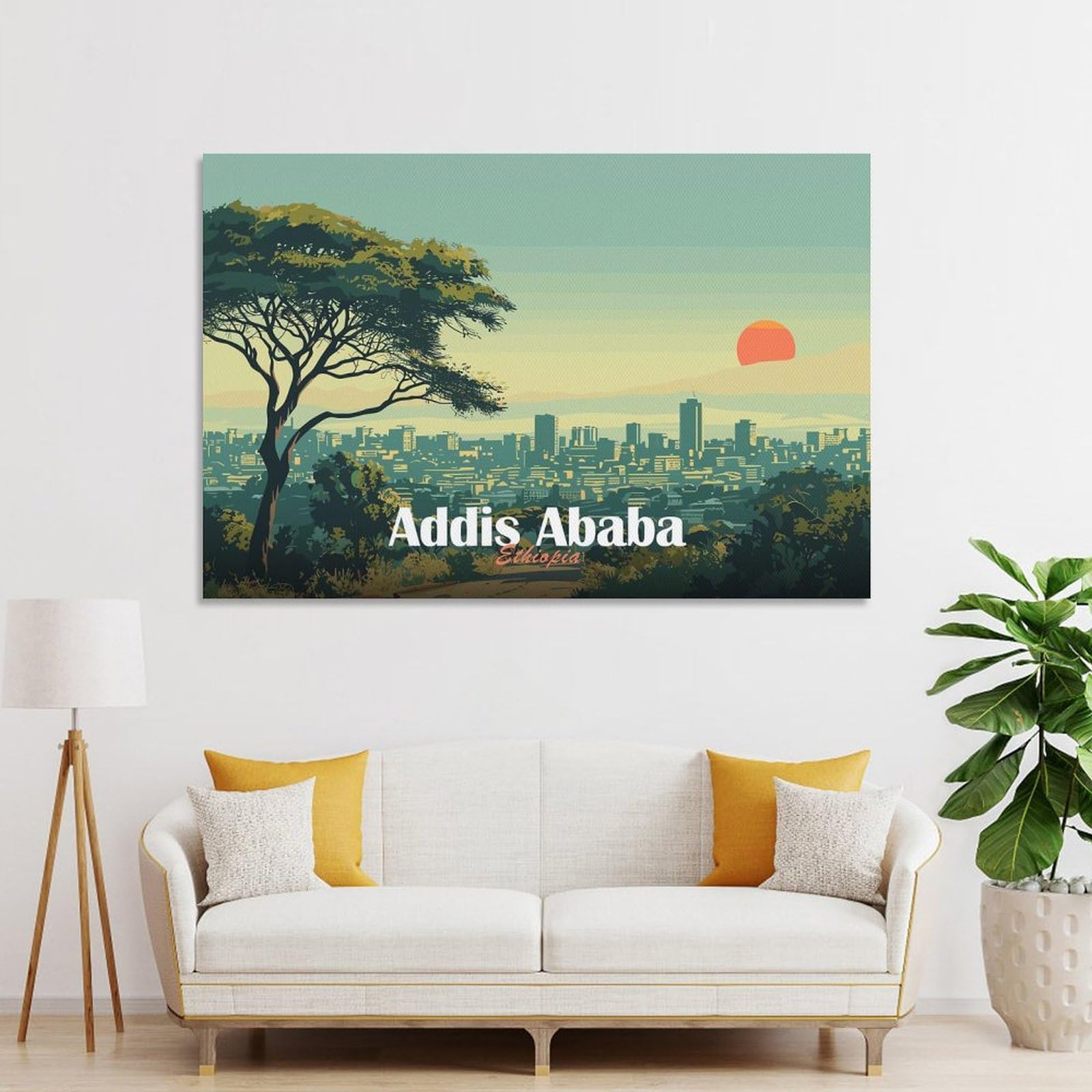 Junmoney Unframe-Style-19 Decorative Wall Artwork 'Addis Ababa Skyline, 08X12inch(20X30cm), For New Homes, Bedrooms Or Workspaces, Canvas Artwork With Gifting Potential