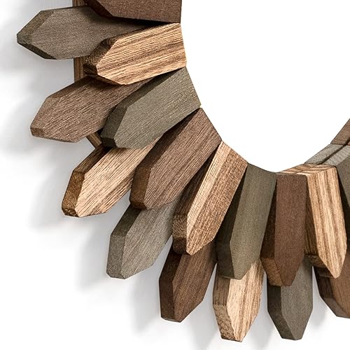 Miniatura 6 de Emfogo Espejo de pared de madera rústica de 12 pulgadas, espejo bohemio con explosión de sol, decoración de pared de granja, decoración de