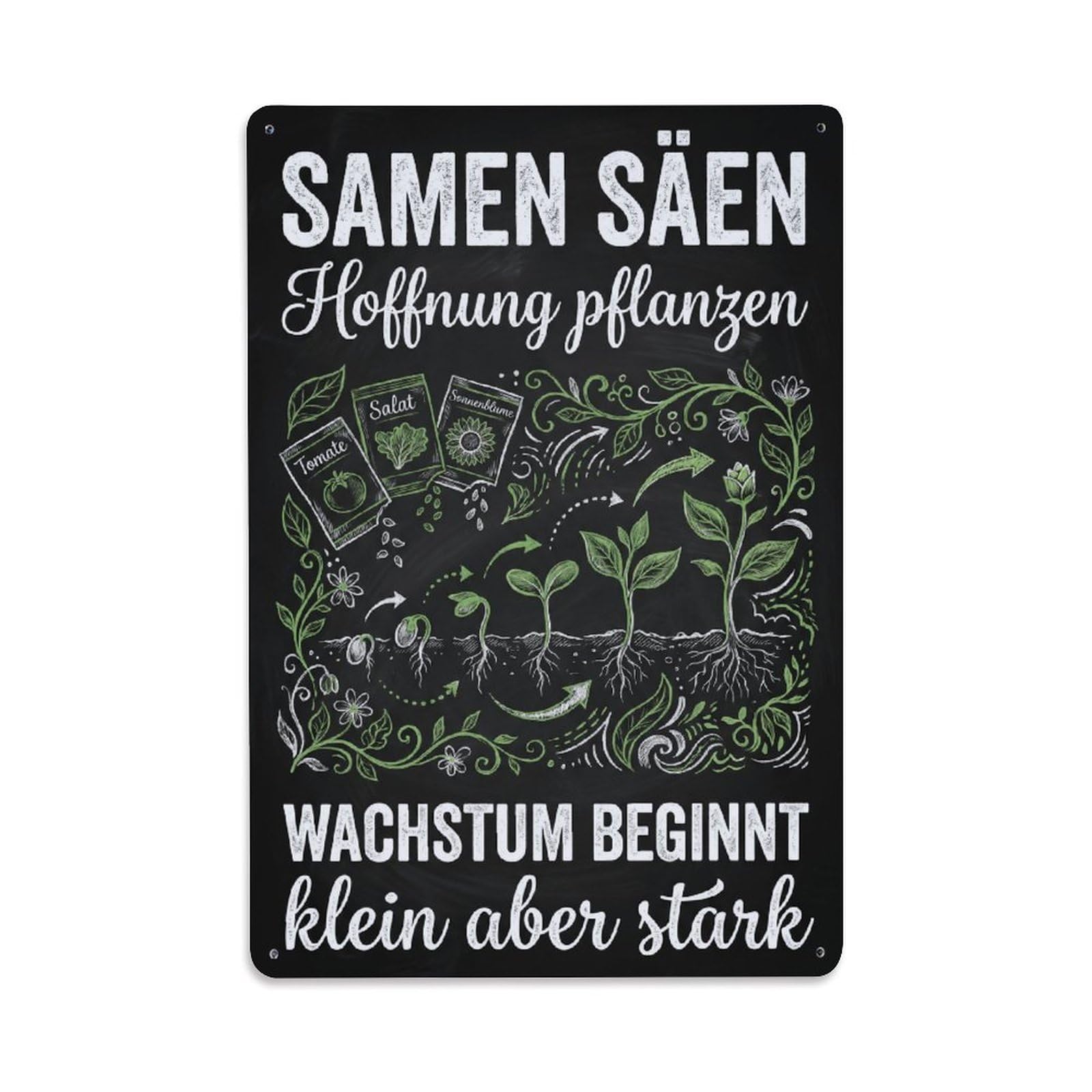 Vintage Funny Garden Chalk Seeds Growing Metal Tin Sign