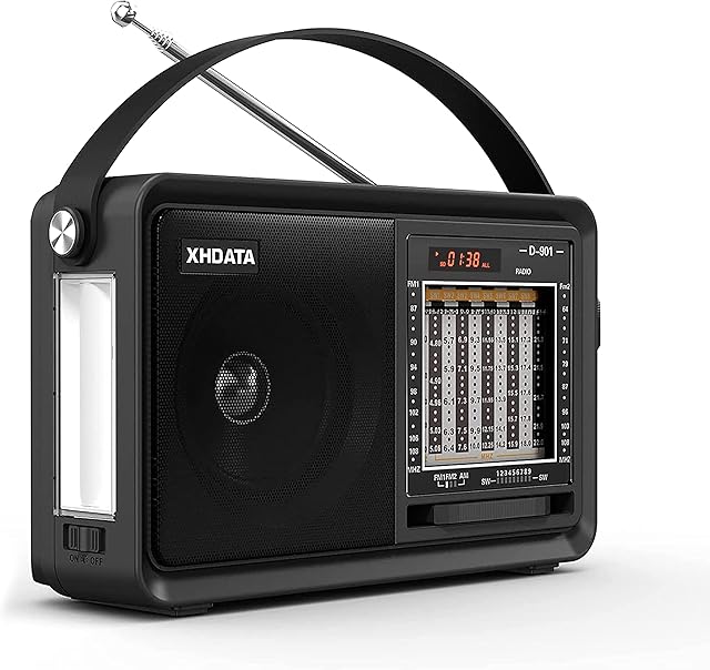 XHDATA D901 Portable Battery Radio with Bluetooth Speaker/Flashlight SW FM AM Vintage Radio Supports MicroSD Card AUX USB MP3 Player Black