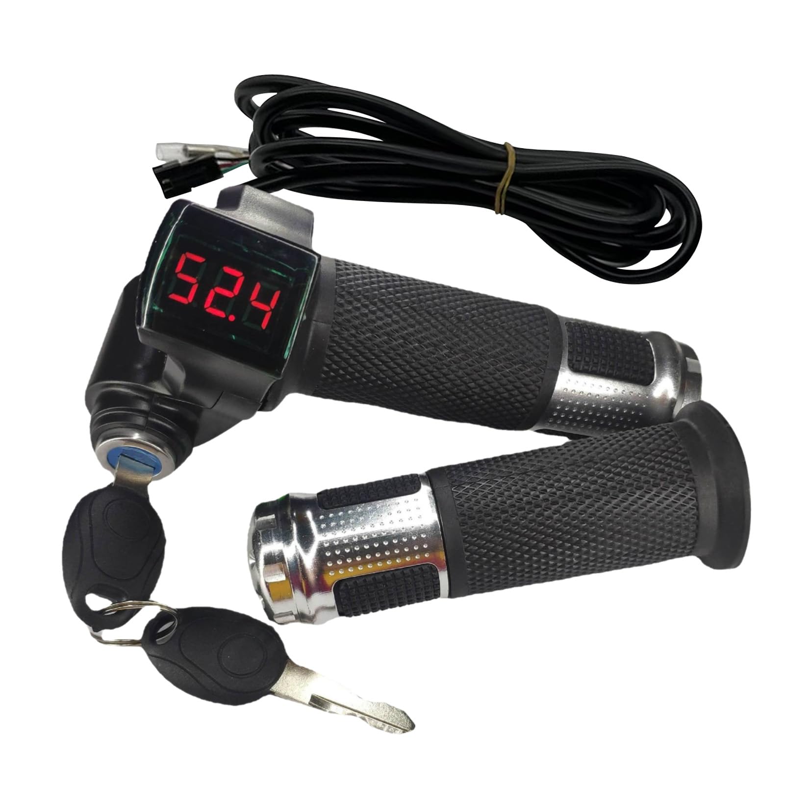 1 Pair EBike Throttle Grip, Universal Electric Bicycle Throttle Grip with LCD Battery Voltage Display Key Knock 12V-84V E-Bike Throttle Handle Grips Twist Throttle Grip, Fit for 22mm Bar