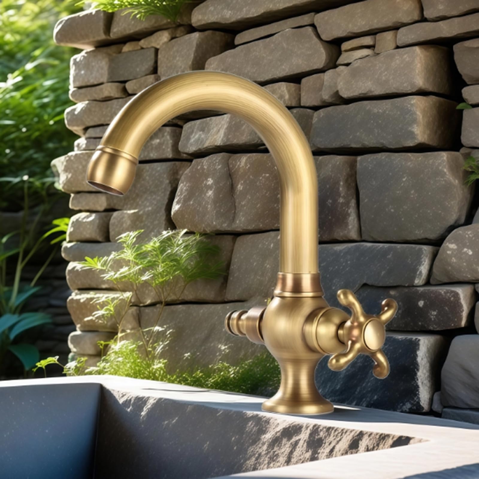 Grifo Agua Fria Grifo Exterior Jardin Doble Salida De Latón Vintage con Un Solo Orificio Adecuado para Lavadora O Riego De Jardín,Antigüedad