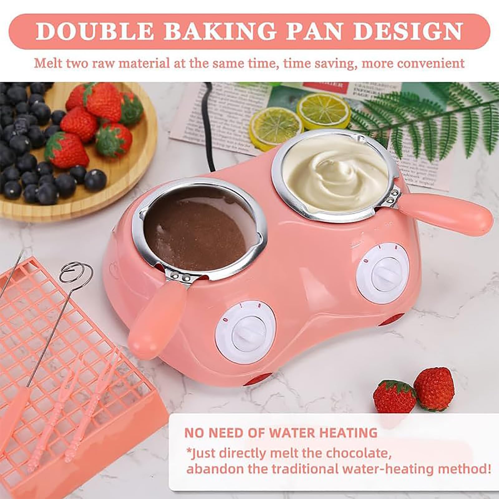 Ensemble à fondue à chocolat à double pot, fondoir à bonbons électrique avec contrôle de la température, moules à faire soi-même, accessoires pour chocolat, fromage et fournitures de pâtisserie pink