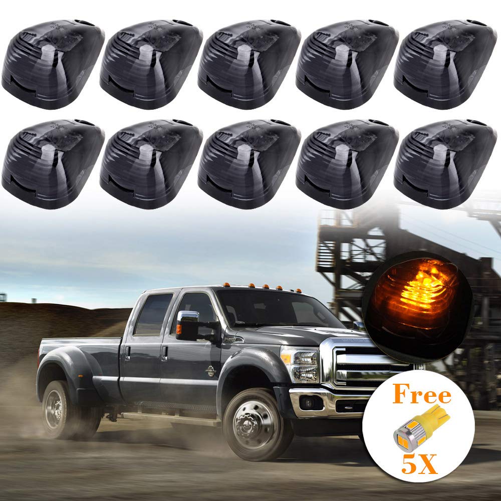 TUPARTS Set of 10 Cab Lights Smoke Running Marker Parking Roof Top LED Light with T10 194 168 Yellow