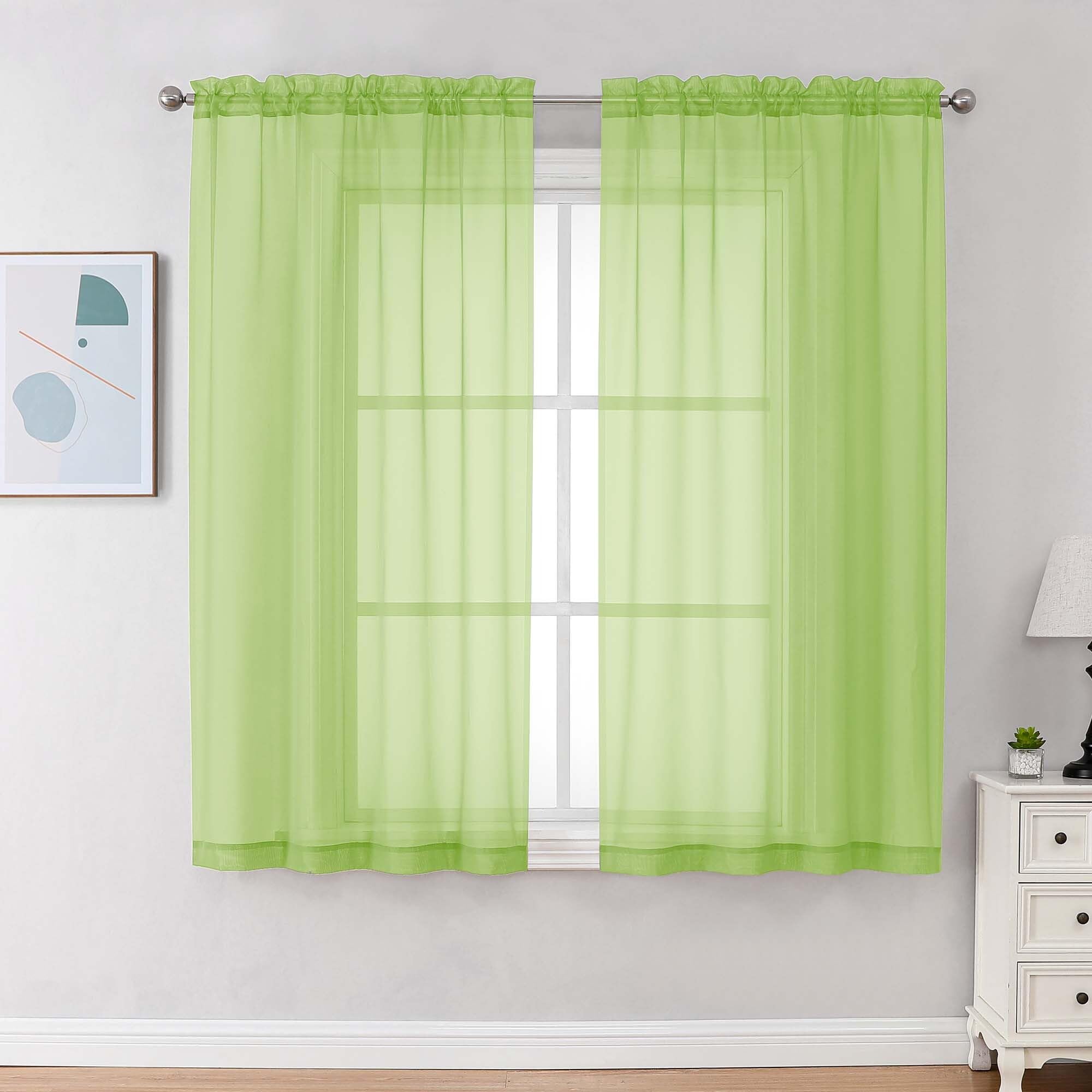 Chyhomenyc Sheer Curtains 63 Inch Length 2 Panels Set, Light Filtering Rod Pocket Window Curtain Treatment Drapes for Bedroom Living Room, Each 42Wx63L, Set of 2, Lime
