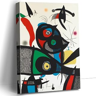 CanvasGarden Joan Miro Canvas Wall Art, Famous Oil Painting Reproduction Poster Iconic Surrealist Abstract Masterpiece Modernist Decor, Framed Prints for Home Decor Gift, 24x32Inch