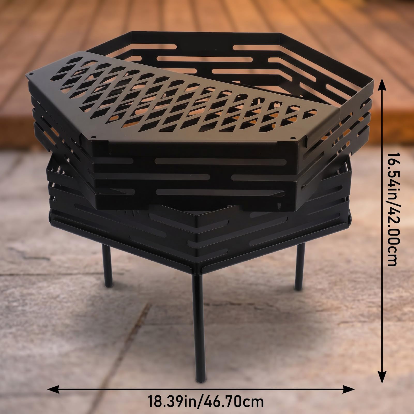 Generic Griglia Esagonale per Braciere a Legna da Esterno Portatile per Cortile, Campeggio, Barbecue, Riunioni, Acciaio Al Carbonio 18,39x16,54 Pollici