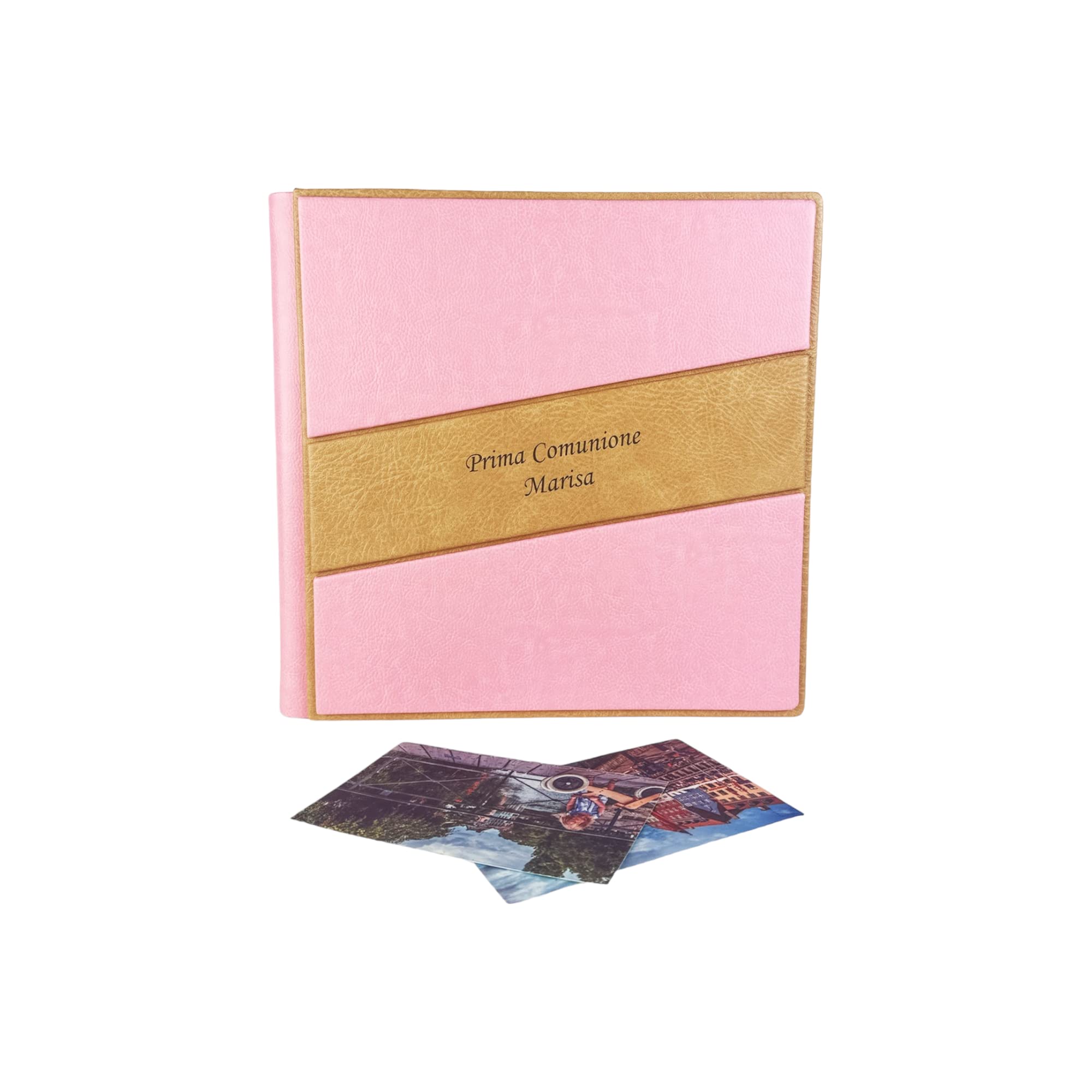TriVin Art -Saturno- Álbum de fotos artesanal de piel sintética, varios tamaños y personalizable con grabado, ideal para cualquier evento. (Rosa)