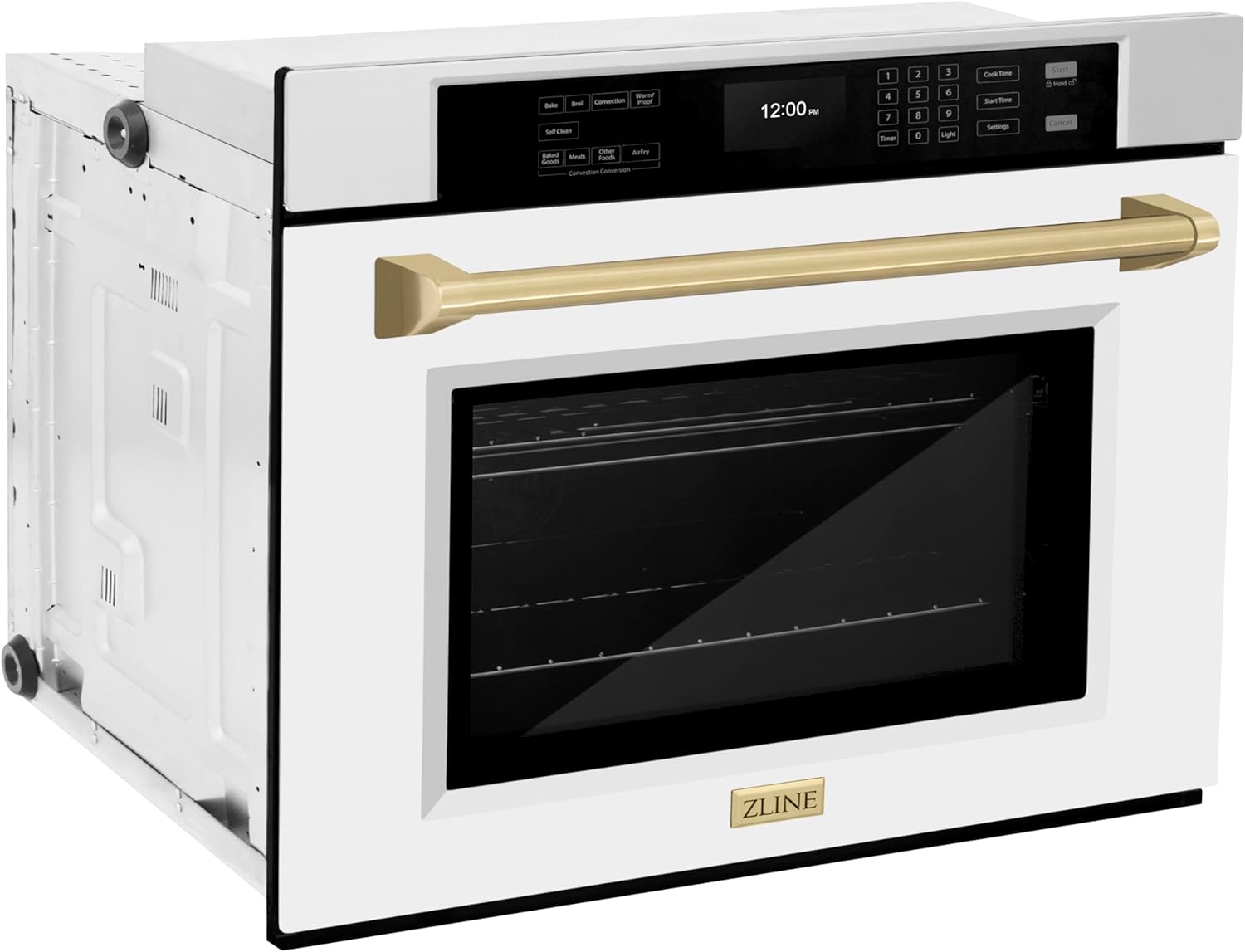 ZLINE 30 in. Autograph Edition Professional True Convection Single Wall Oven with Air Fry and Self Clean in Stainless Steel with White Matte Door and Champagne Bronze Handle (WASZ-WM-30-CB)