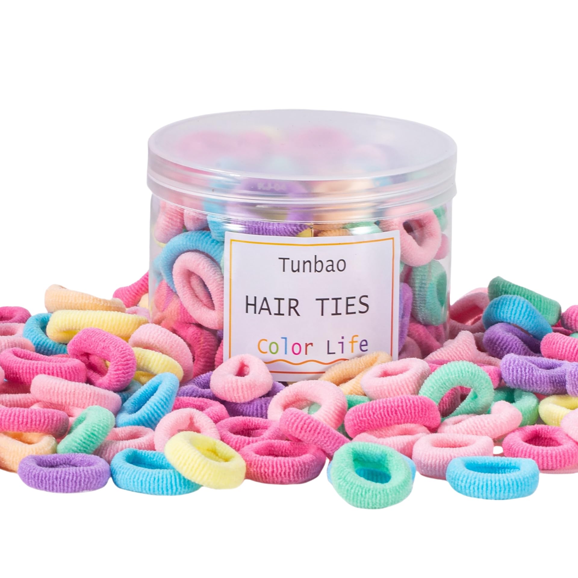 Tunbao 100 Psc Baby Hair Ties,Soft Cotton Toddler Hair Ties,Small Seamless Hair Bands for Little Girls and Kids,Multicolor Hair Elastics Ponytail