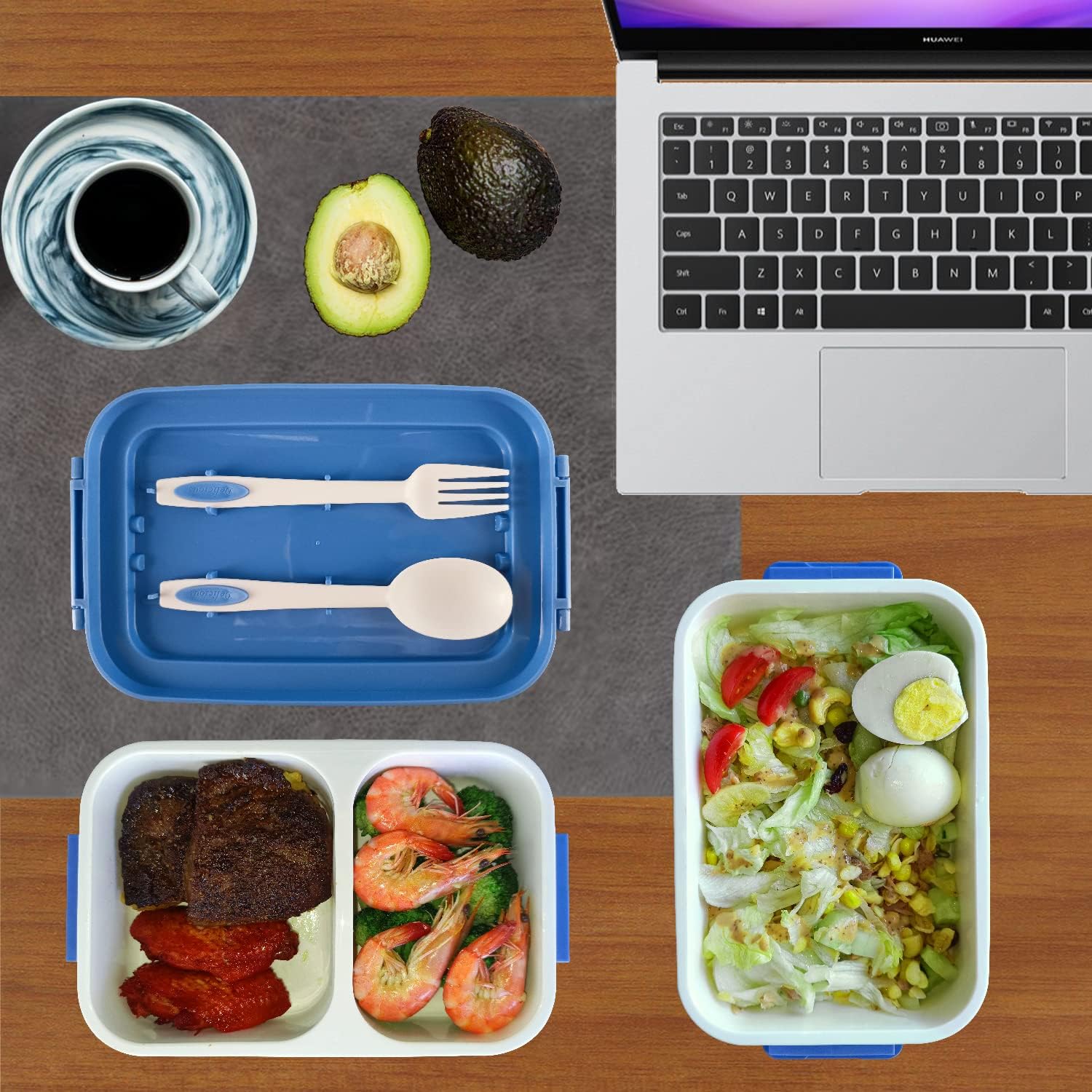 Bento Box Adult Lunch Box With Bag Insulated Bento Box Stackable Lunch Box Containers Large Bento Box Containers with Spoon and Fork Leak-Proof BPA Free Microwave Freezer Dishwasher Safe (Blue): Home & Kitchen