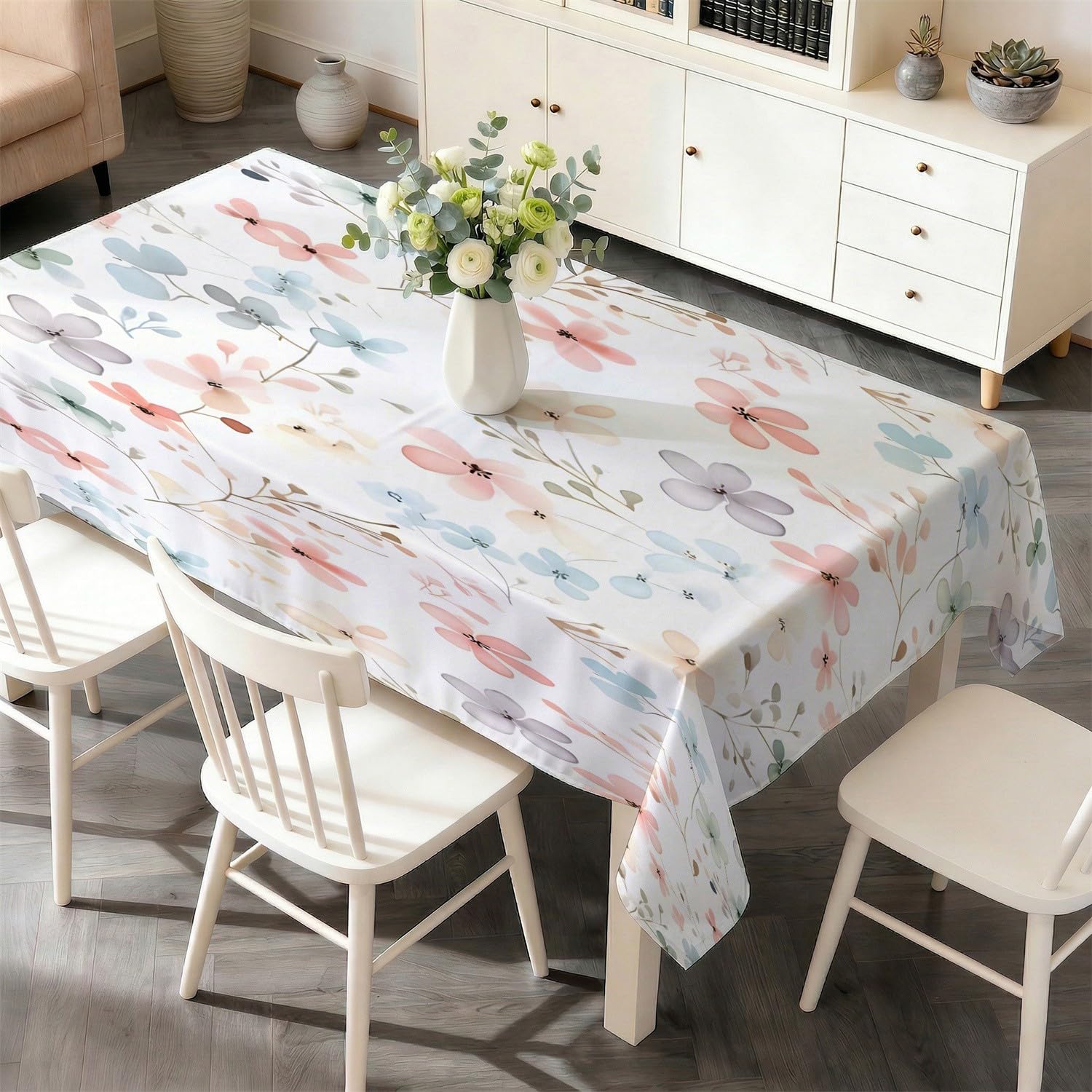 Nappe rectangulaire 180 x 240 cm fleurs sauvages colorées anti tache pour cuisine et fête