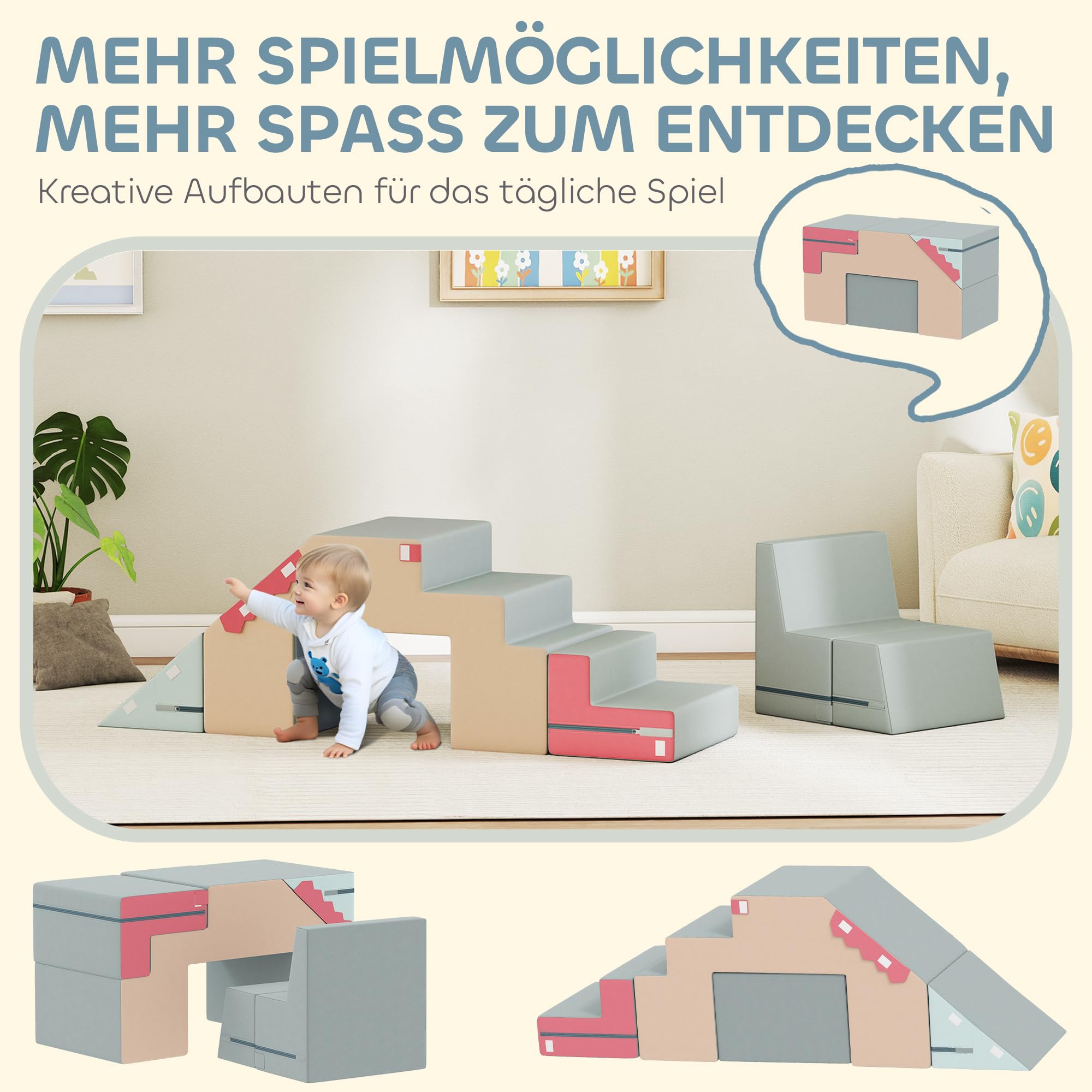 AIYAPLAY Kinder Schaumstoff Bausteine 2er Set Softbausteine Bunt | Riesenbausteine, Großbausteine, mit Samtoptik, Klettern, Bauklötze, Bausteinset