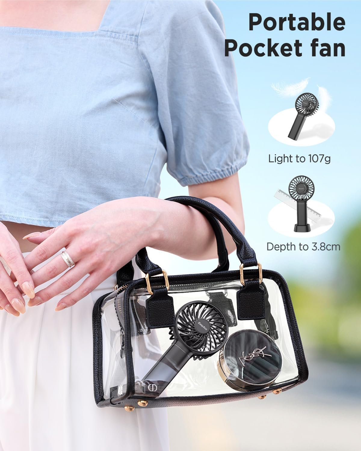 EasyAcc Mini Portable Handheld Fan, 3000mAh + 15 Hrs Working Time + Portable Lanyard + Professional ODM + Durable, Mini Pocket Personal Lash Fan for Kids Girls Women Travel Indoor Outdoor