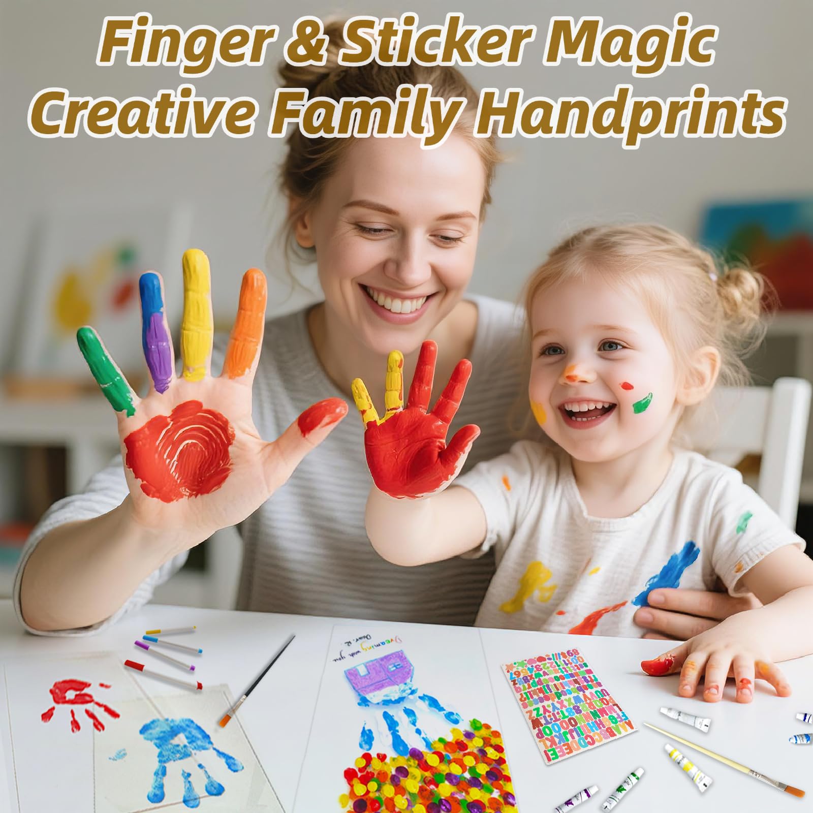 Kit de marco de huellas de manos familiares para 4 con 12 colores de pintura y 12 bolígrafos, divertido recuerdo de huellas de manos, regalos familiares para Navidad, Día de la Madre, Día del Padre