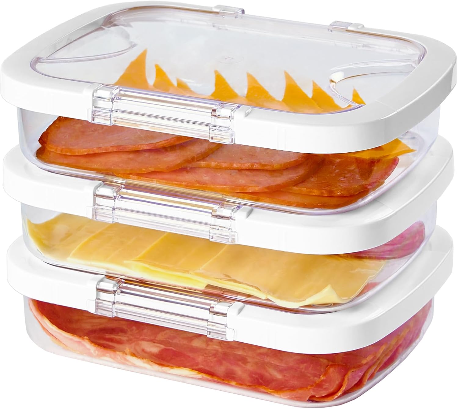 Felli Duo Loc Deli Meat Containers Fridge Airtight Stackable Refrigerator Organizer Lunch Meat Storage Sandwich Ham Cheese Salami Sliced Turkey Clear Tritan Box Cold Cuts 3pk
