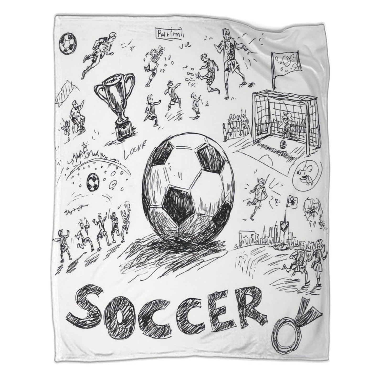 stampa 3D Soccer action coperta da viaggio microfibra biancheria da letto anti-pilling plaid da viaggio compatto per giovani in viaggio avventura hand drawn 70×80inch(180x200cm)