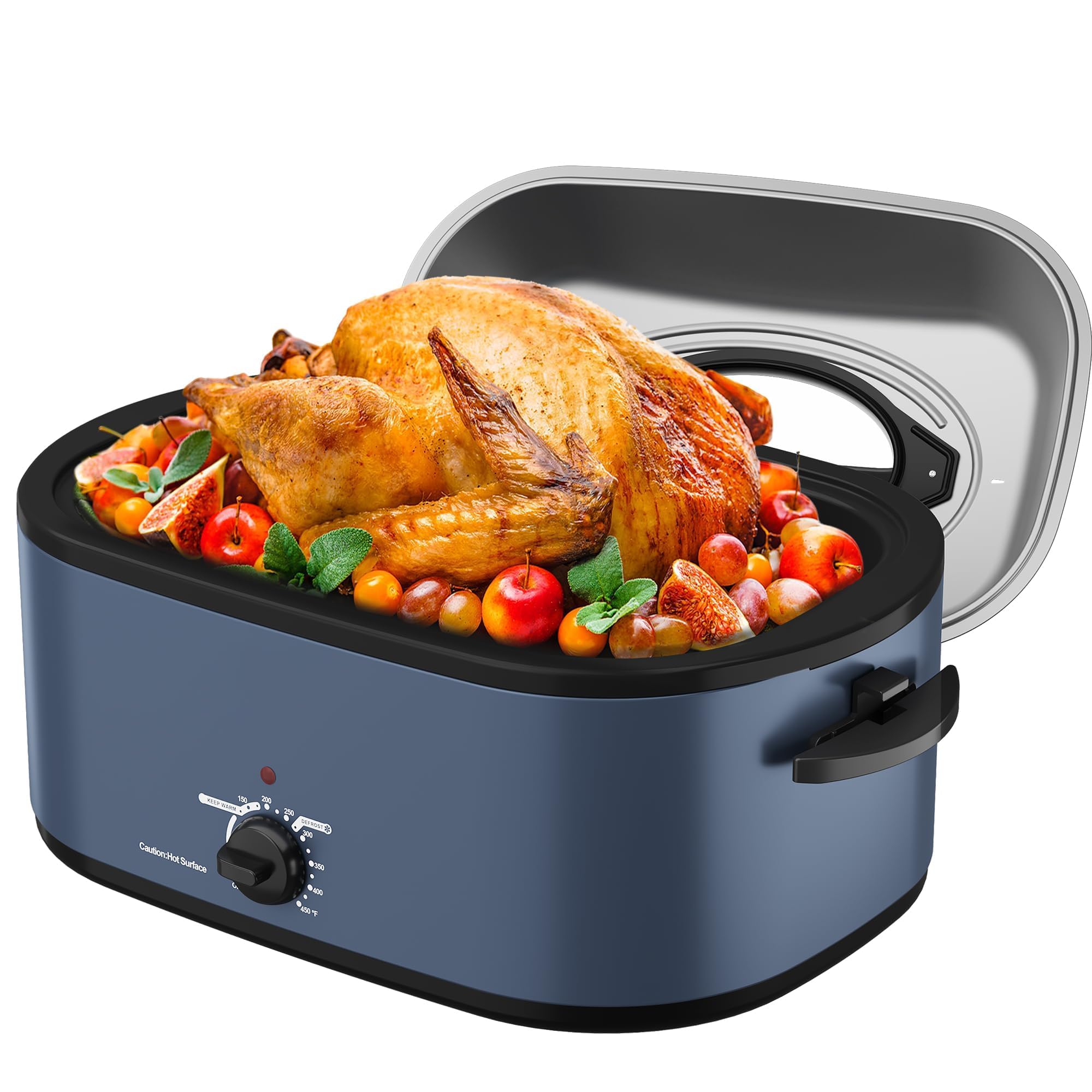 Sunvivi Electric Roaster, 26 Quart Electric Roaster Oven with Glass Lid, Turkey Roaster Oven Buffet with Self-Basting Lid, Removable Pan, Cool-Touch Handles, Blue