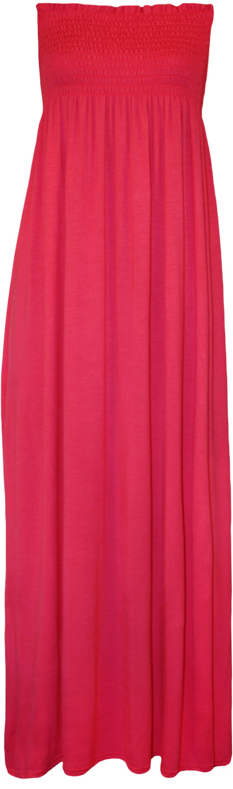 WearAll Plus Size Womens Shirred Ladies Bandeau Strapless Long Maxi Dress - Cerise - 20-22