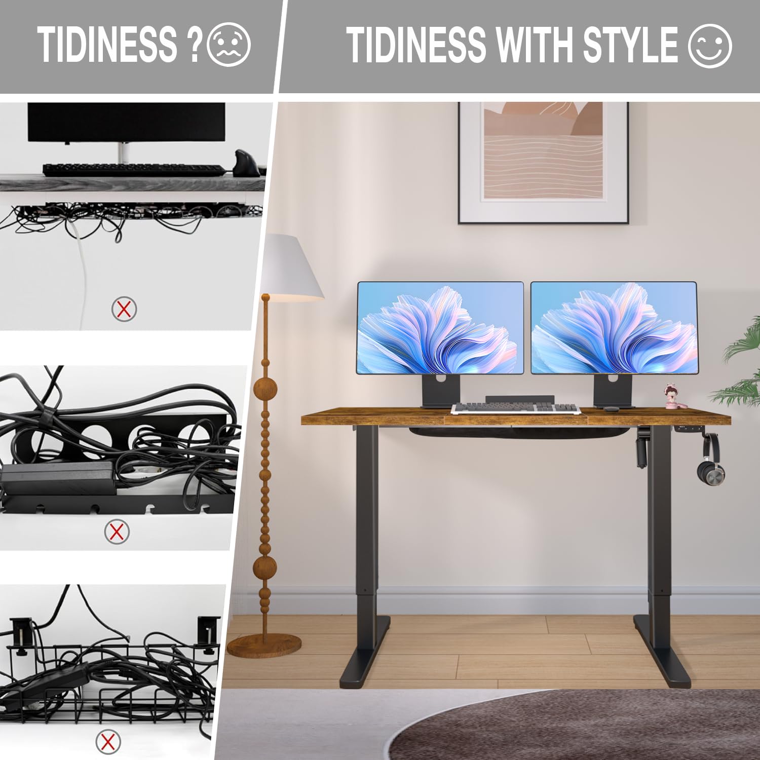 Adjustable Standing Desk with Cable Management 48 X 24 Inches Electric Stand Up Desk 176LBS Load 2 Memory — view 4