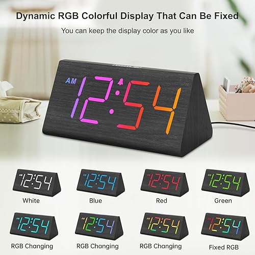 Miniatura 37 de DreamSky Wooden Digital Alarm Clocks for Bedrooms - Electric Desk Clock with Large Numbers, USB Port, Loud Alarm for Heavy Sleepers, Adjustable Blue