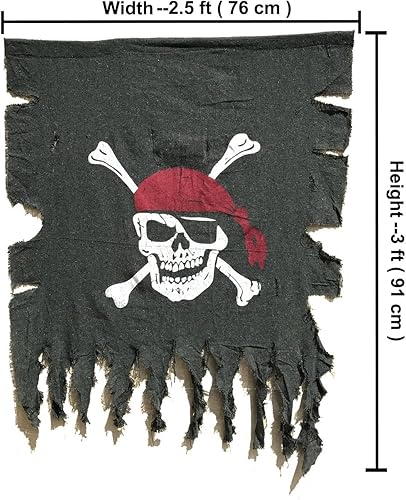Miniatura 2 de LANGXUN 2 banderas piratas de lino retro y desgastado de tamaño grande de 3 x 2.5 pies para decoraciones de Halloween, fiesta pirata, decoración