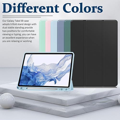 Miniatura 7 de Miimall Funda de cuero para tableta Samsung Galaxy Tab S9, PU genuina con cubierta de TPU, precisión ultrafina, anti-caída de grado militar, funda