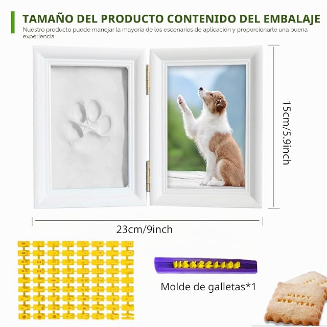 Foto 2 de 7 de Kit de huella para perros y gatos, molde de galletas y marco de fotos