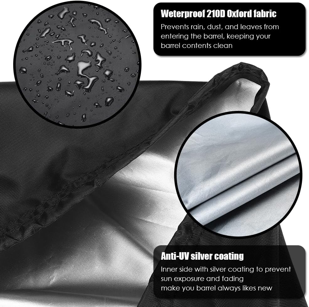 55 Gallon Drum Lid Cover 4 Pack Water Rain Barrel Trash Can Cover with Adjustable Drawstring Waterproof Dustproof Cover for All Weather Protection (4)